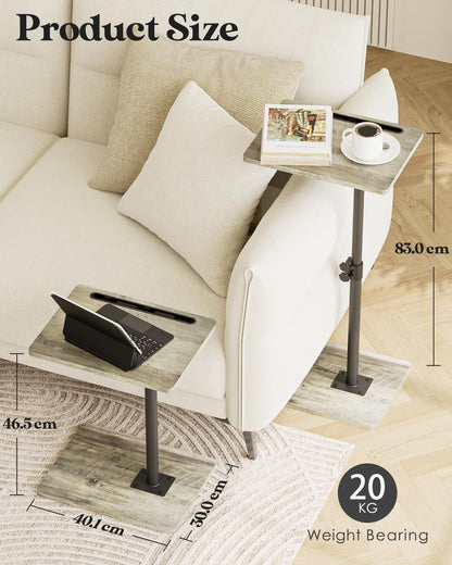 Apetaccat Side Table, C-Shaped Adjustable Sofa Table, 360°Swivel Coffee Tables,40x30x45-83 cm,Small End Tables Bedside for Living Room