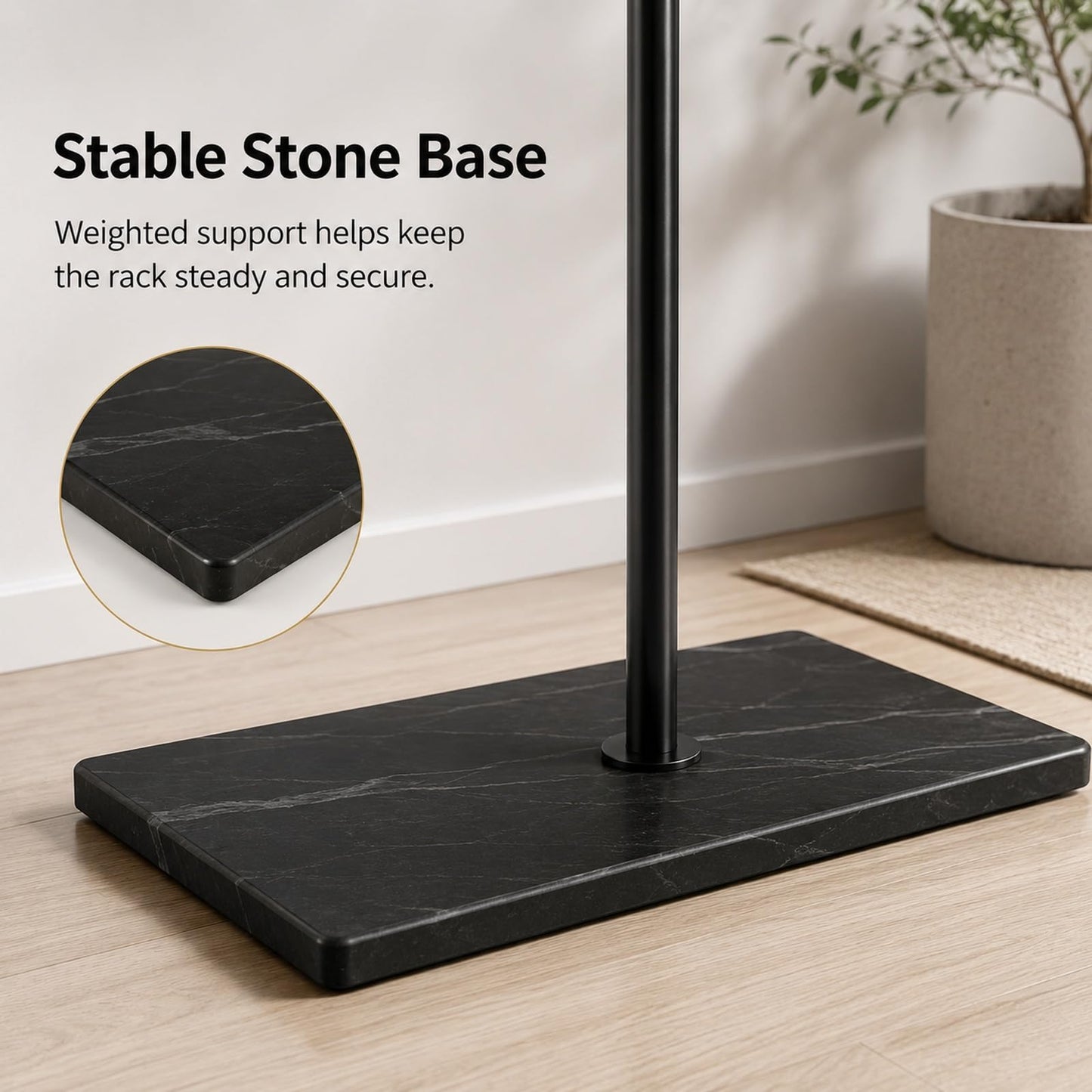 GOOGO T-Shaped Coat Rail Freestanding, Heavy Duty Metal Clothes Rack with Stone-Effect Base, 175 cm Modern Coat Stand for Hallway, Entryway, Bedroom
