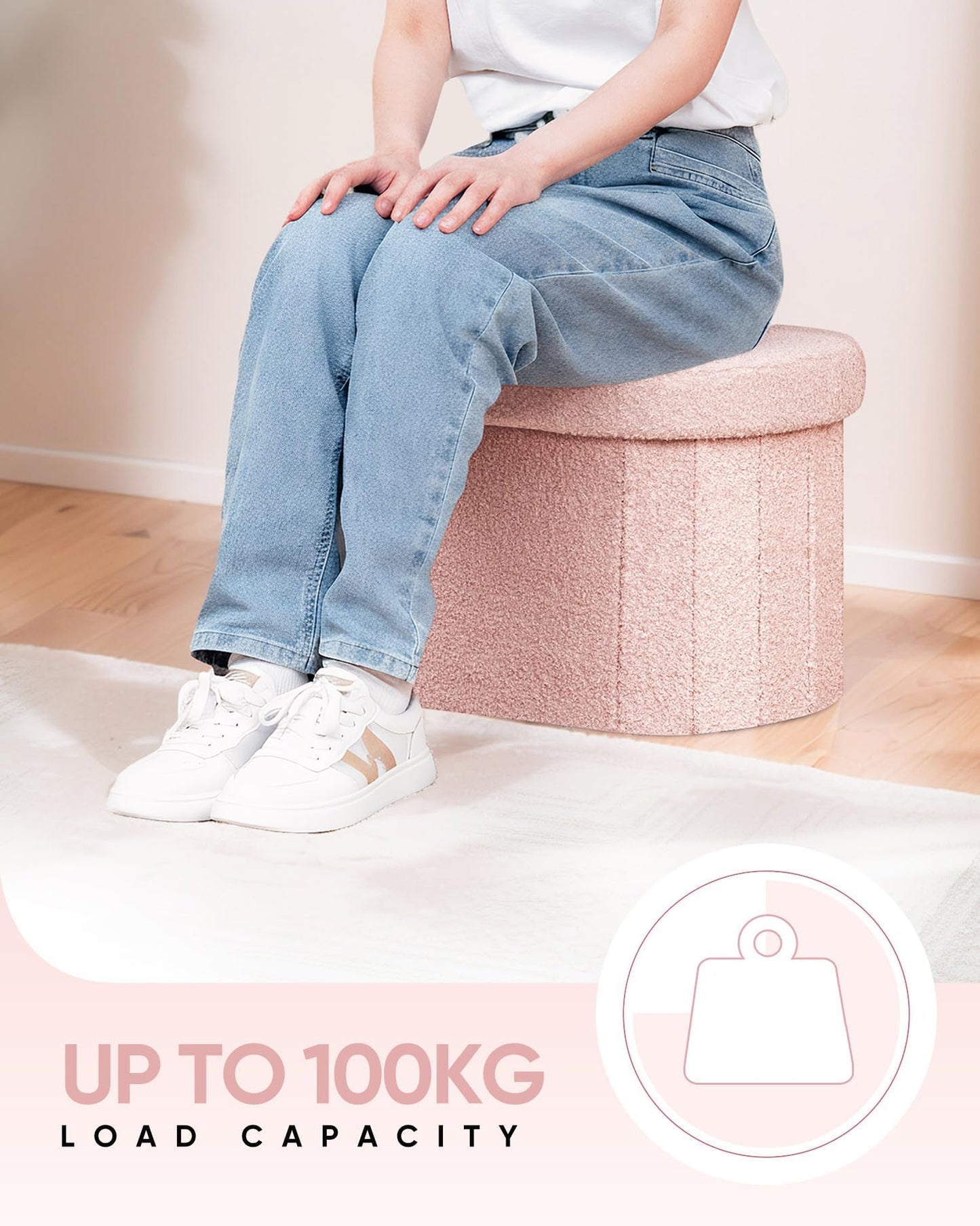 Bonlife Small Ottoman Storage Stool, Folding Boucle Footstool with Lid,41cm