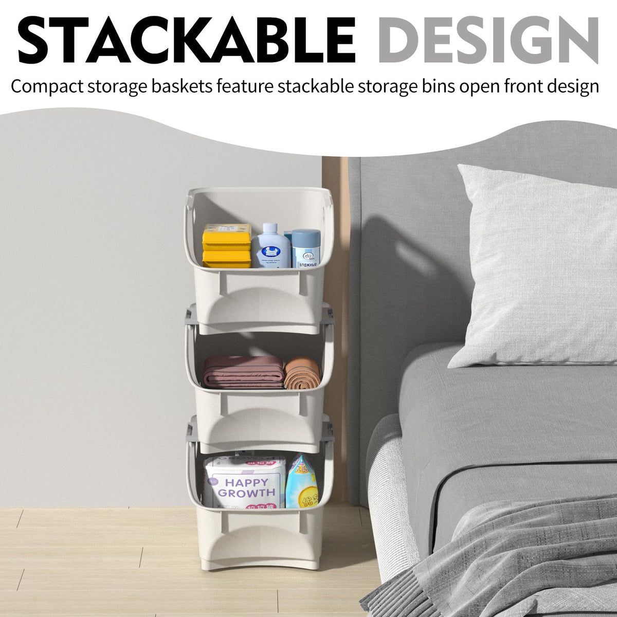 Yesdate 3 Pack Stackable Storage Drawers, Plastic Closet Organiser Baskets