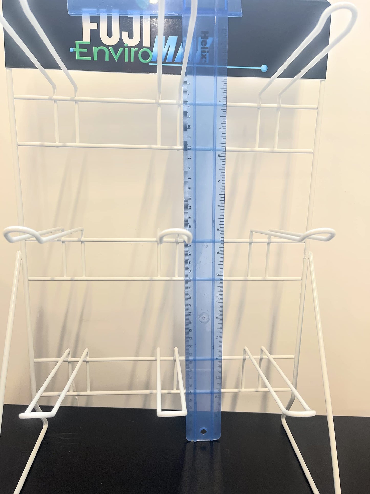 FUJI 2 X 9 Euro hook White Table Top counter stand. Wire Frame Retail Display For Small Products(9 Euro Hooks) POS Shop Display with header
