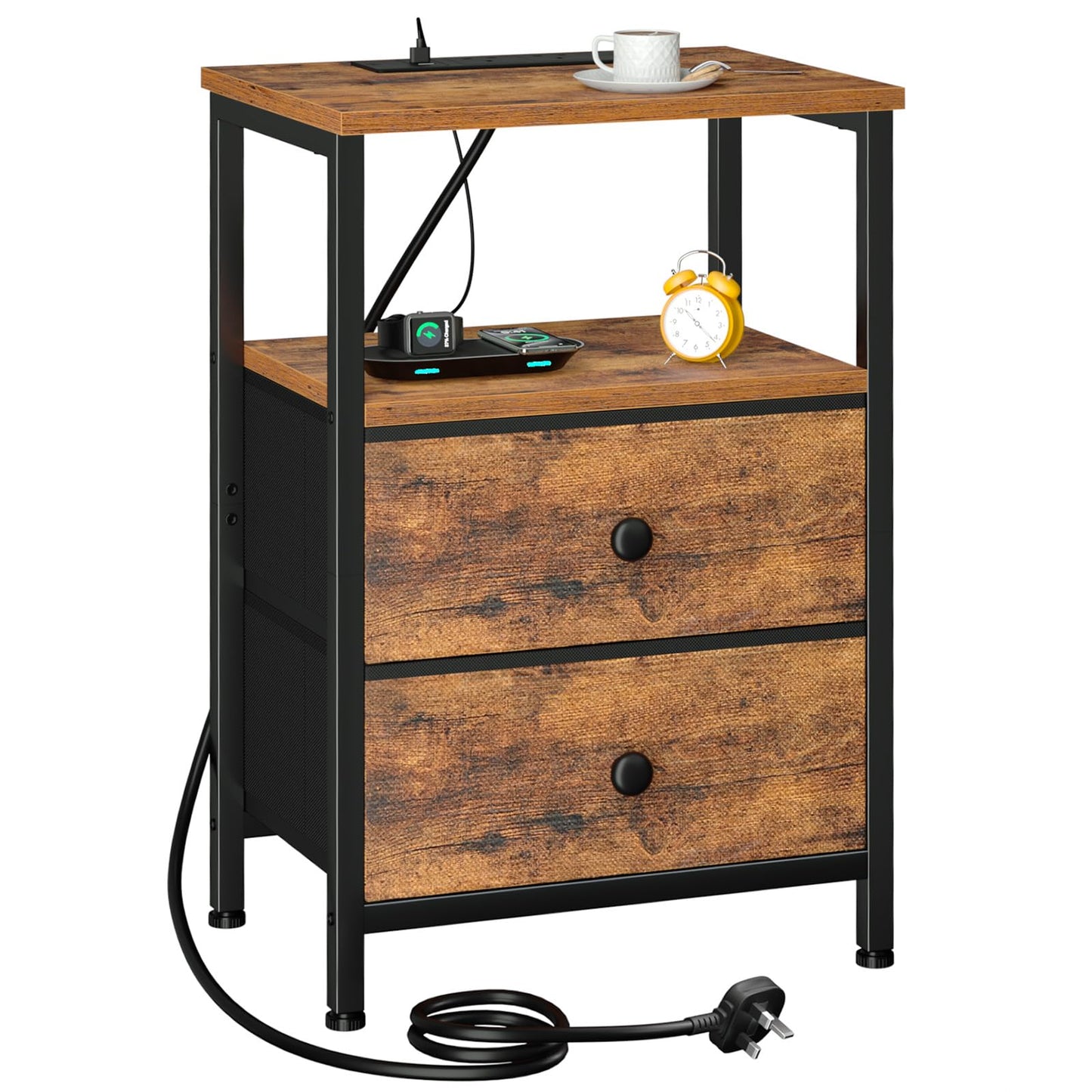 LOAKEKEL Bedside Table with Charging Station, Side Table for Bedroom