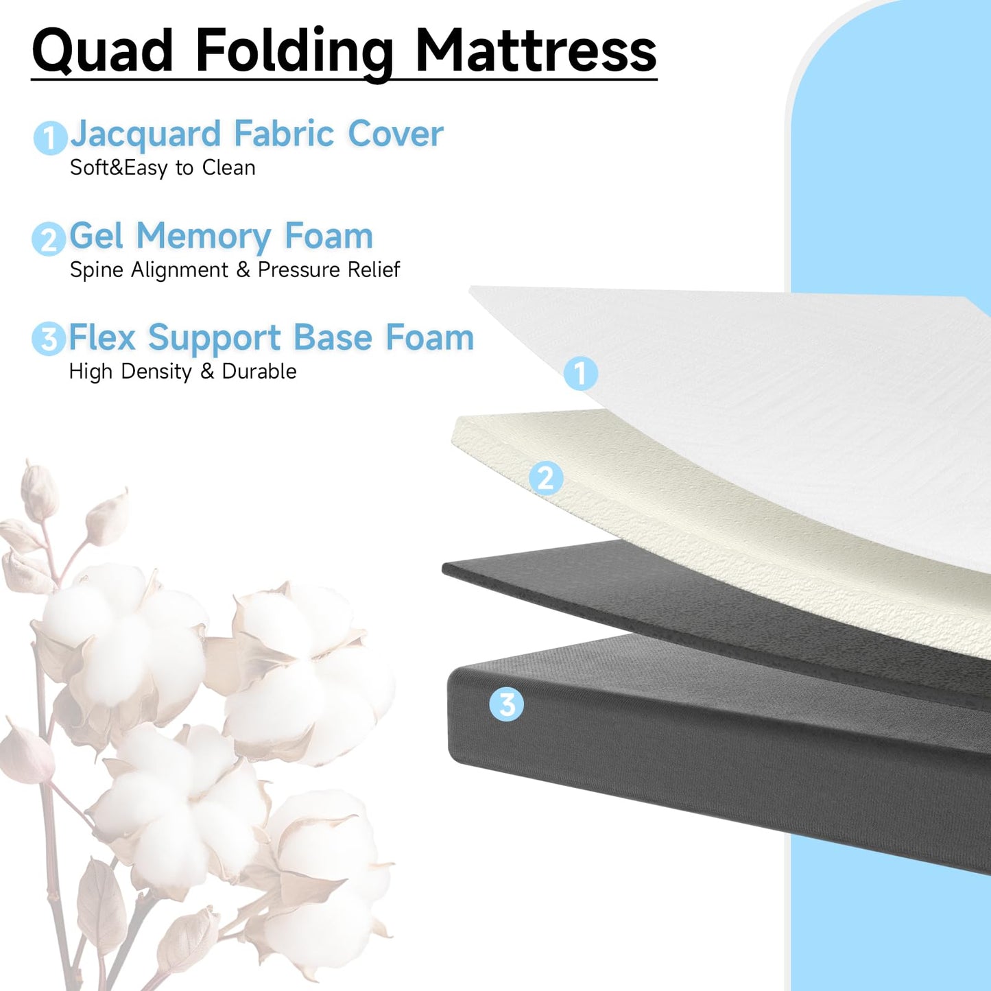 wowttrelax Folding Mattress Small Double With Washable Cover, 120x190x15cm
