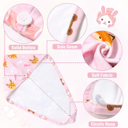 WAWSAM 2 Pack Kids Hair Towel Wrap for Girls, Microfibre Hair Turban Towel Fast Drying, Hair Towel Wrap with Elastic Strap for Long Hair