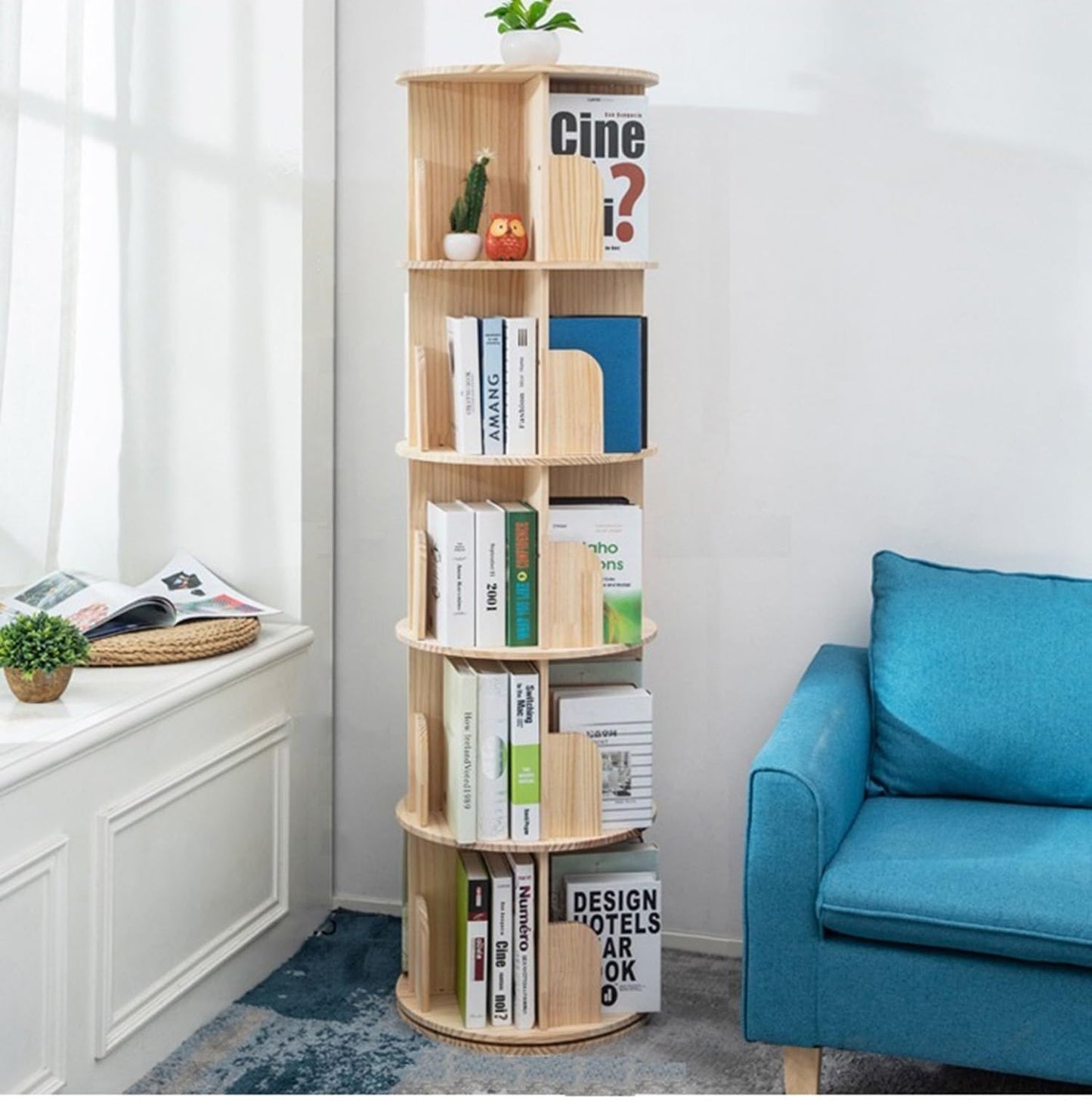 Heehee Rotating Bookshelf 360 Display Floor Standing Bookcase Storage Rack for Kids&Adults Multi-Functional Bookshelf Organizer (5-Tier)