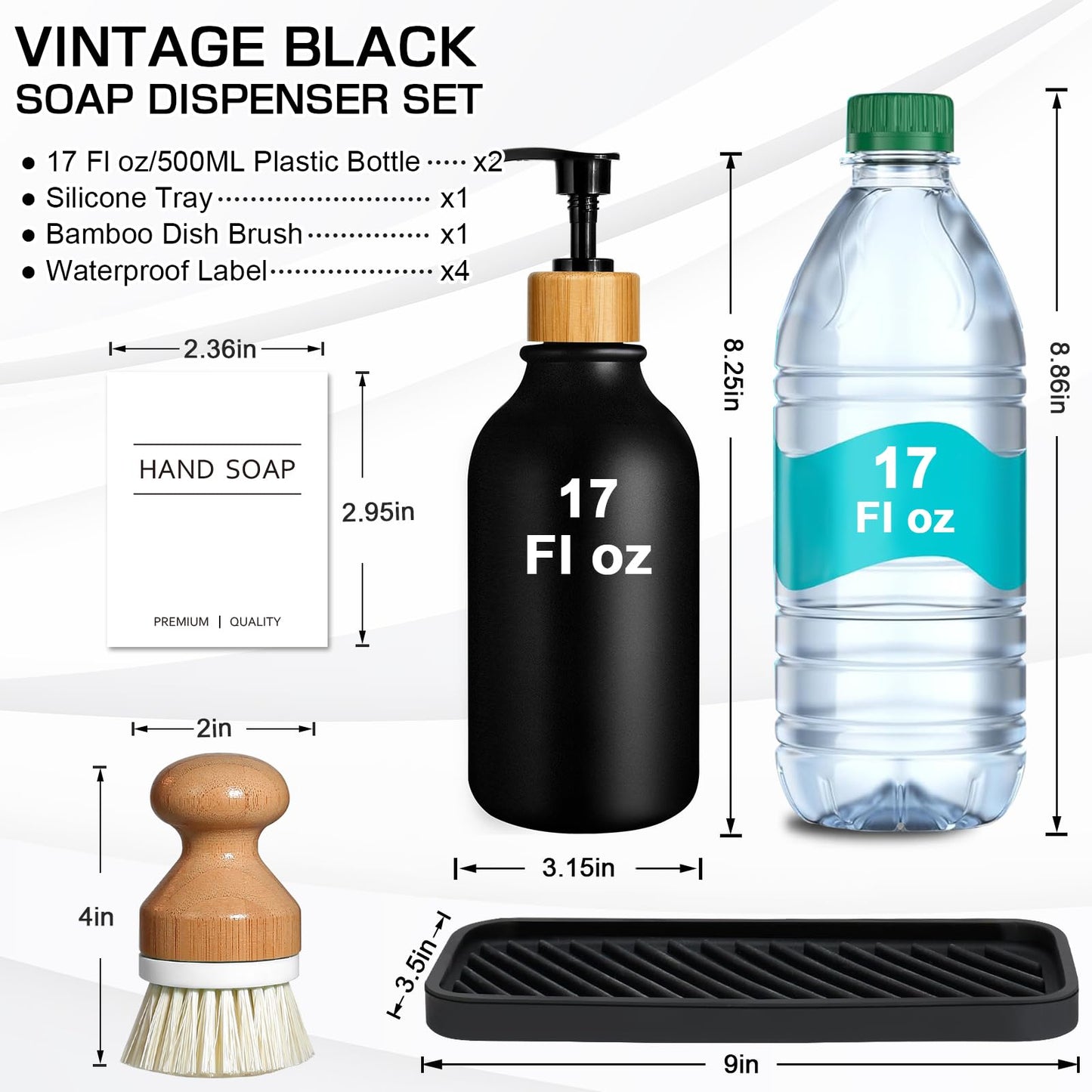 GMISUN Dish Soap Dispenser, Black Kitchen Soap Dispenser Set with Tray