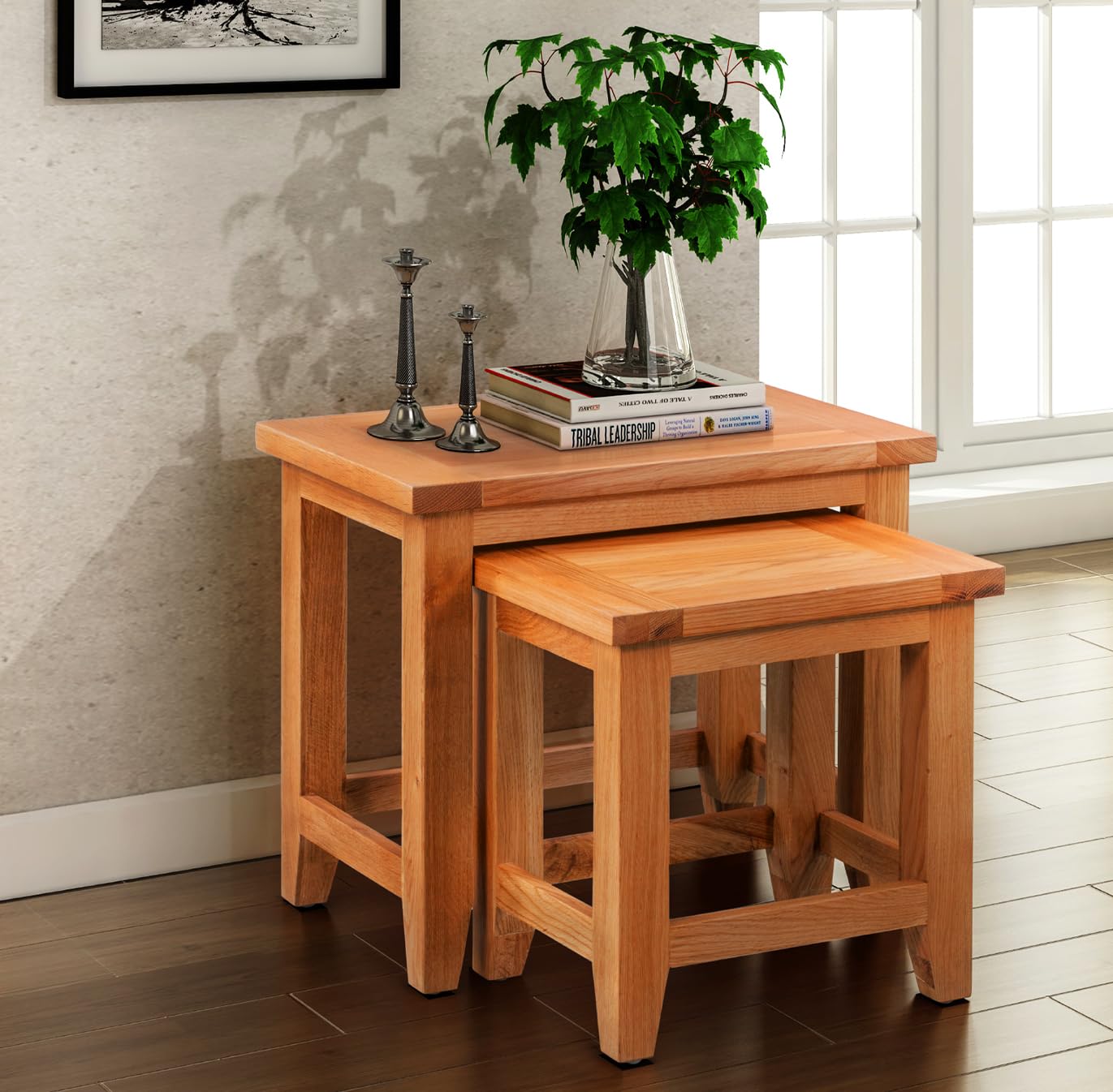 Hallowood Furniture Cotswold Oak Nest of Tables Set of 2, Fully Assembled