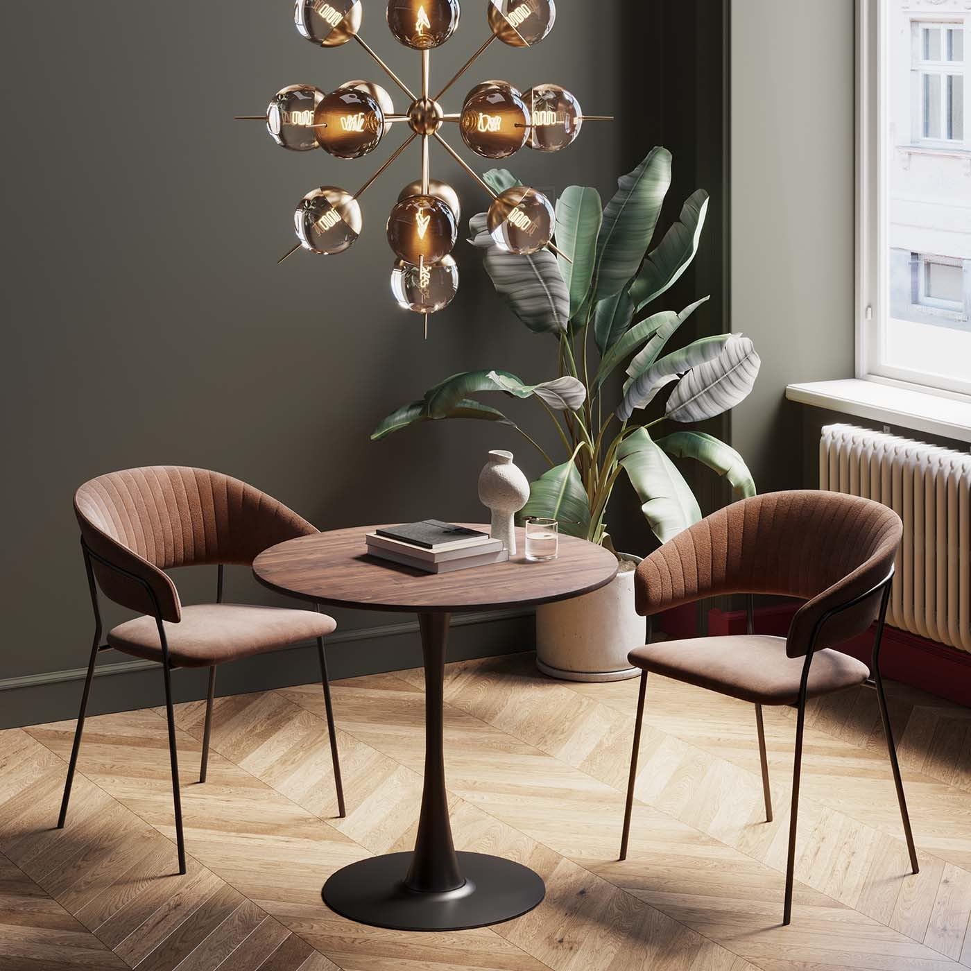Kare Design Dining Table Schickeria, Round, Walnut and Black, 80cm Diameter
