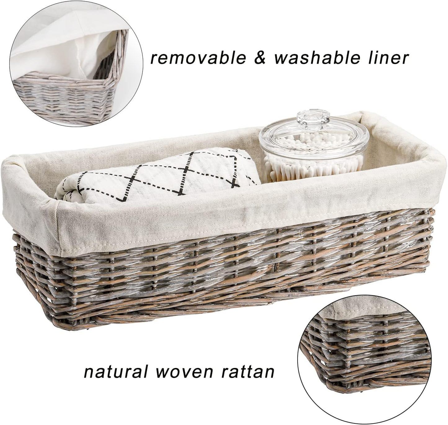 SOUJOY 2 Pack Wicker Bathroom Basket,36×15×10.5 cmToilet Paper Basket Organizer, Toilet Tank Top Storage Bin with Removable Liner