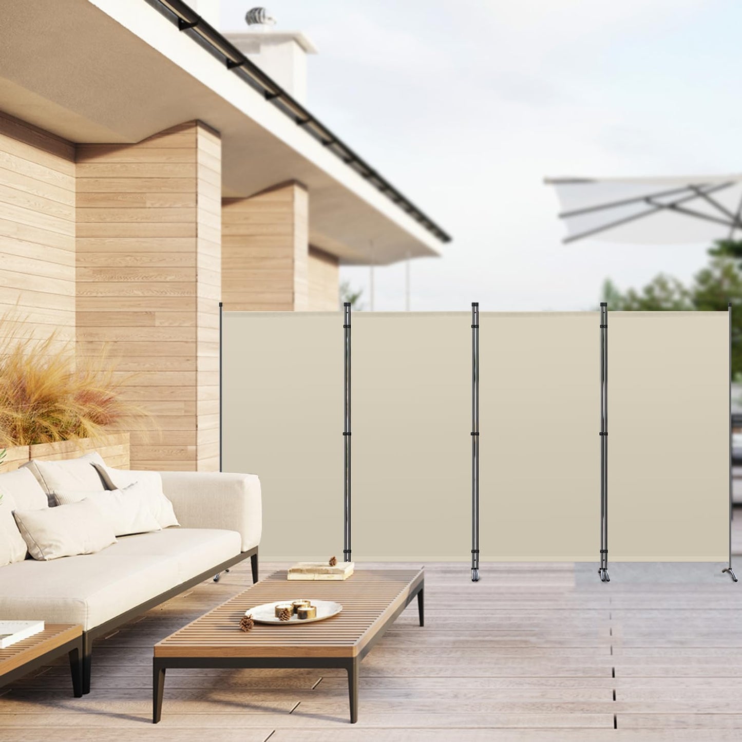 Angel Living 4 Panels Folding Room Divider | Privacy Screen with Polyester Fabric & Sturdy Iron Frame | Freestanding Partition for Office, Bedroom