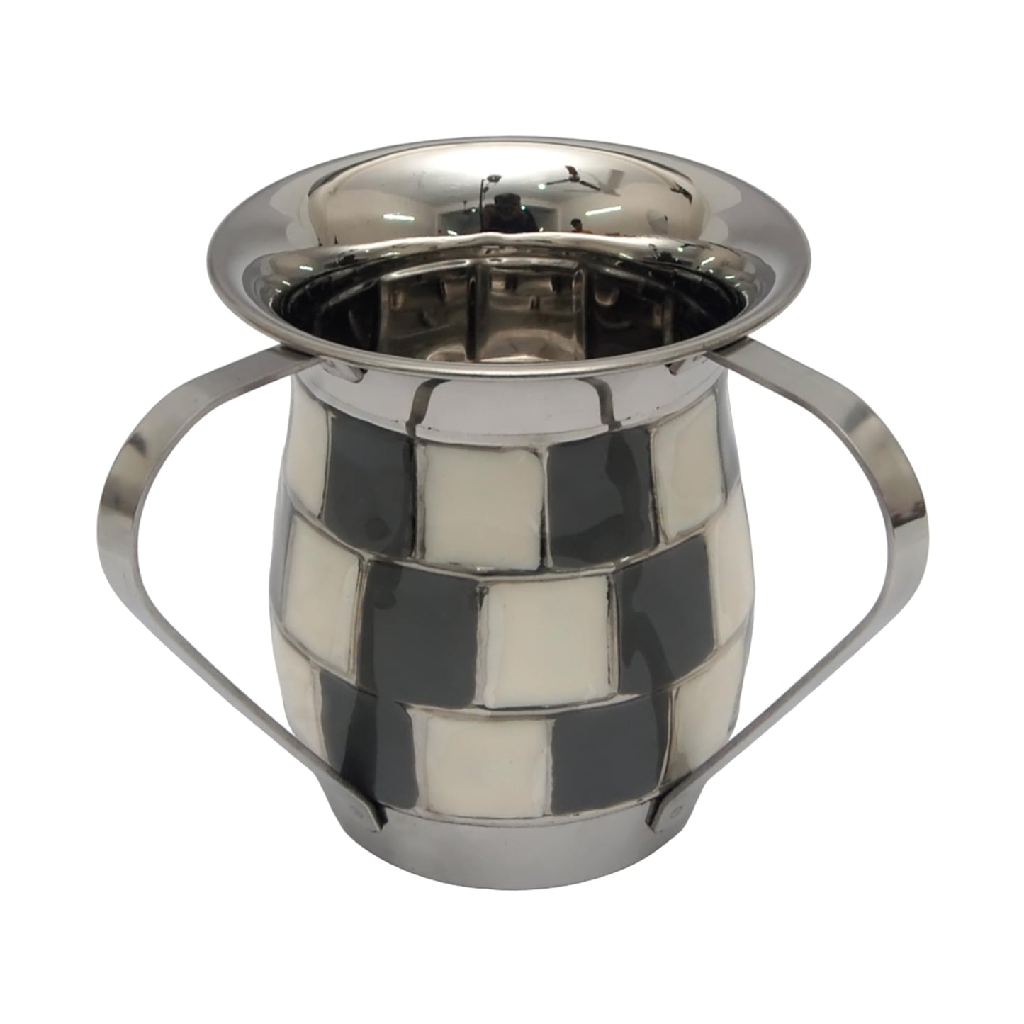 Fenzo Judaica White & Gray Hand Wash Cup Netilat Yadayim Last Water 2 Handle Shabbat/Shabbat Judaica Gift for Rosh Hashanah Judaica Hand Wash Cup
