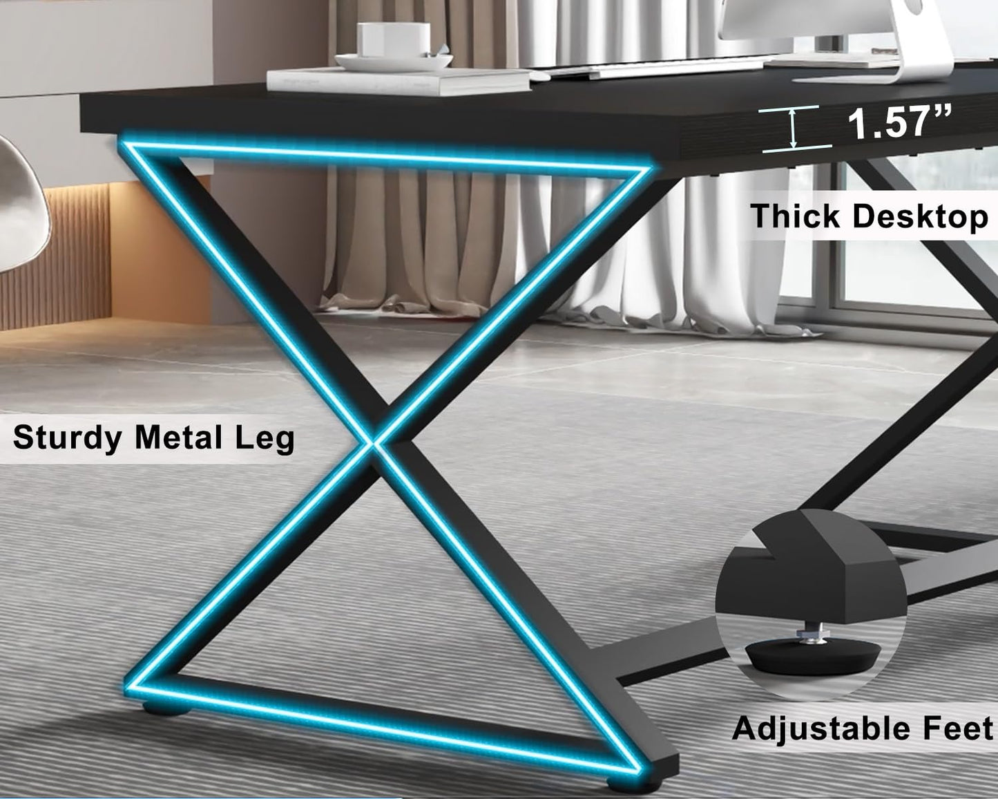 IBF Black Desk, Modern Computer Desk for Home Office, Industrial Simple Pc Gaming Writing Study Desk in Bedroom
