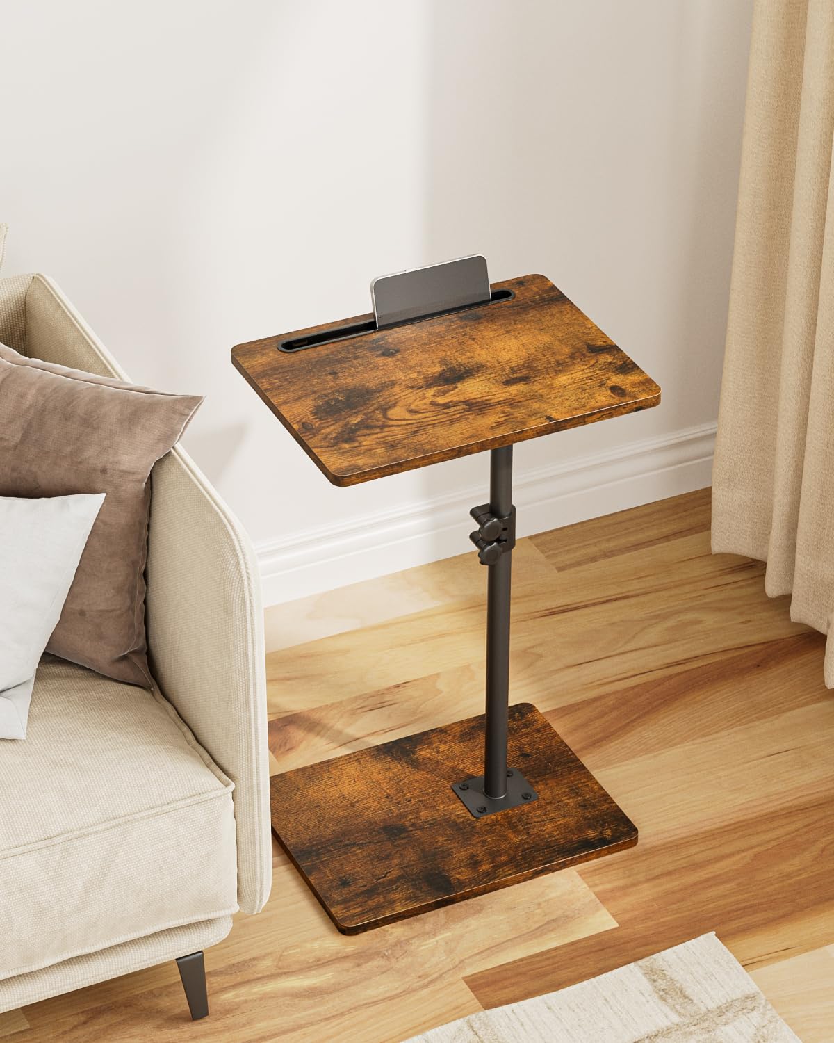 HEYZOEY Side Table, C-Shape Height Adjustable Sofa Table, 360° Rotating Coffee Table, Small, 40 x 30 x (45-81) cm, Wooden Coffee Table