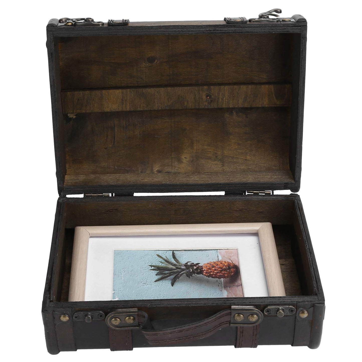 BORDSTRACT Retro Suitcase, Vintage Wooden Suitcase with Buckle Lock, Earring Necklace Organizer Case