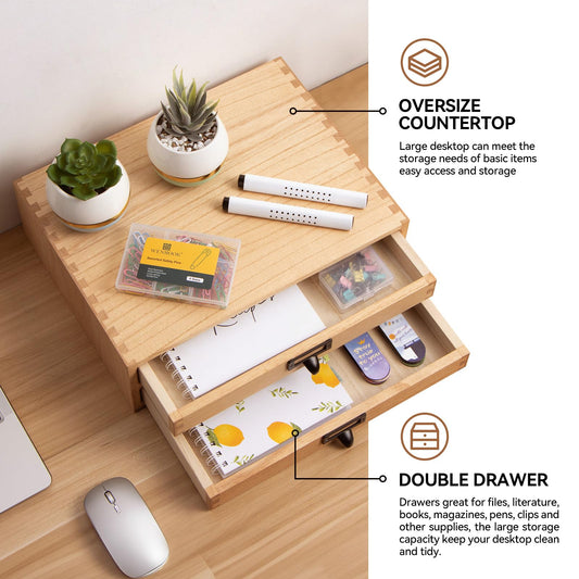 KIRIGEN Wooden Office Storage Drawers Shallow Type - Desktop Filing Organization for Machine Printer Stand Natural