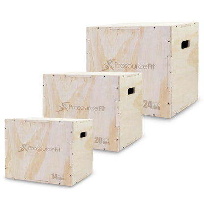 ProsourceFit 3-in-1 Wood Plyometric Jump Box For Cross Conditioning, Agility, Vertical Jump Training & Plyo Workouts, Beige, 24L x 20W x 16H