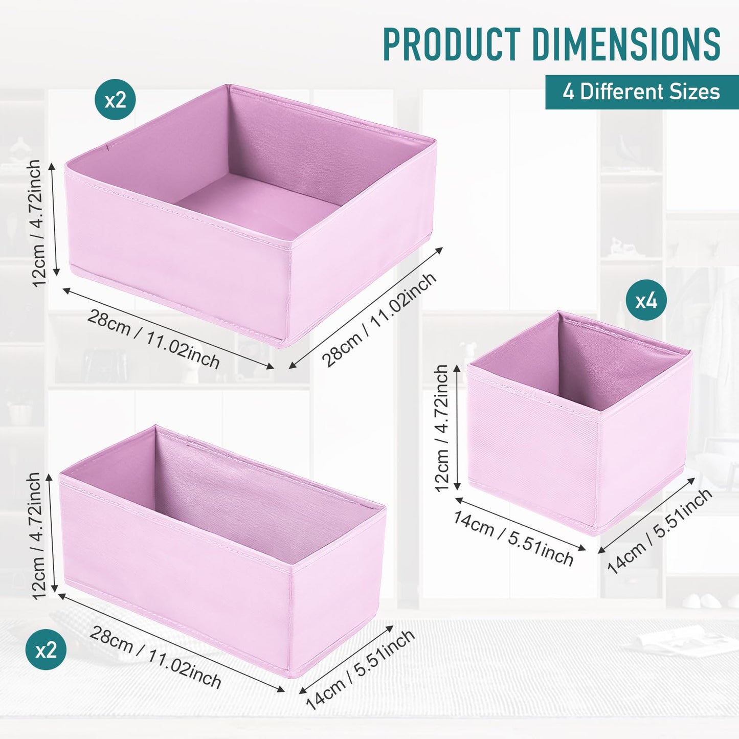 Cylogia 8 Pack Drawer Organisers Underwear Drawer Dividers Foldable Storage Boxes Fabric Closet Organizers Storage Cubes for Clothes Bras Socks Ties