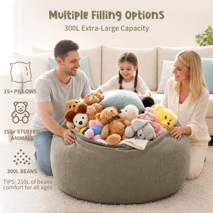 Nobildonna 3 ft Bean Bag Chair Cover No Filler for Adults and Kids 300L Extra Large Stuffed Animal Storage Bean Bag Washable Soft Premium Corduroy