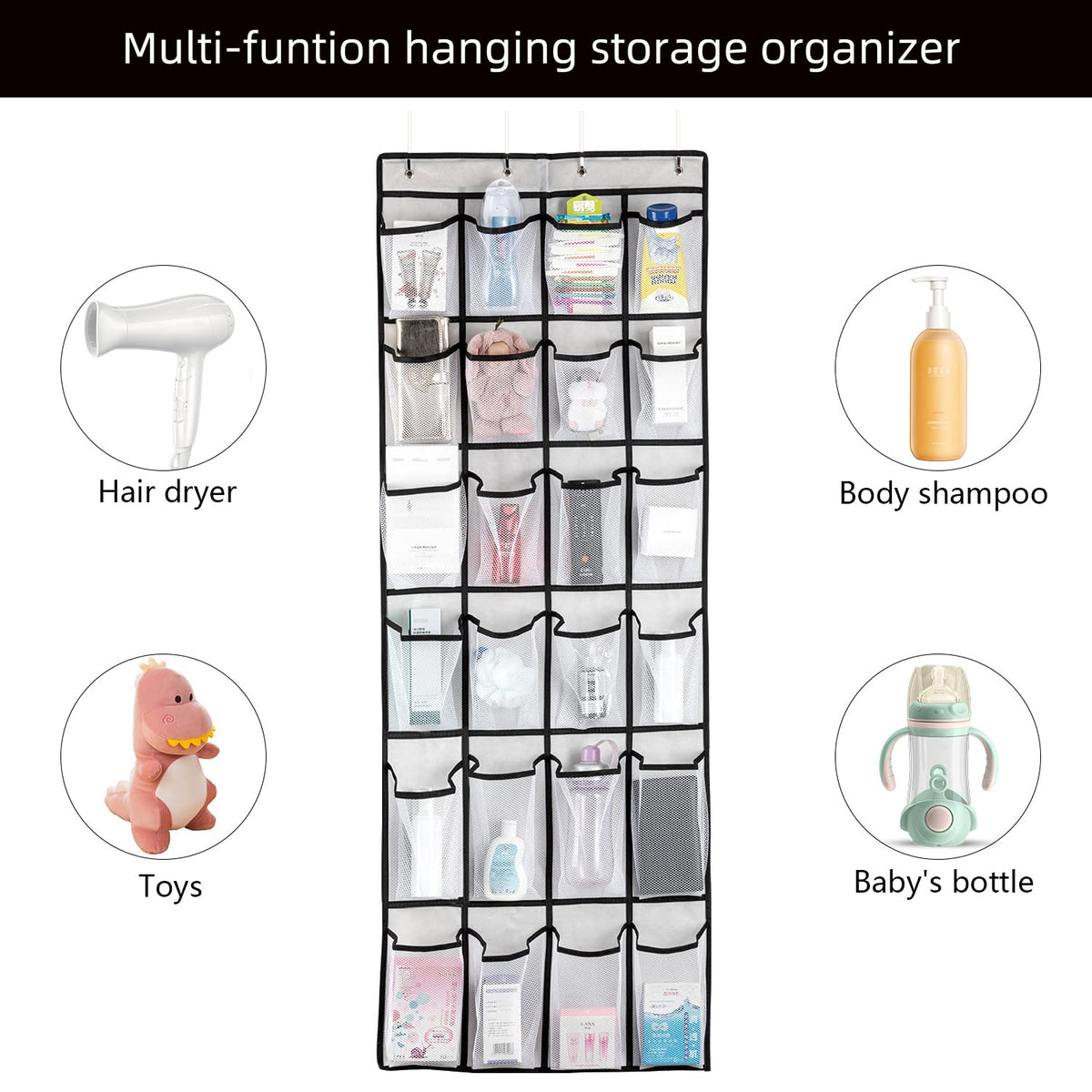 SAVERHO Hanging Shoe Organizer, Over The Door Shoe Organizer with 24 Mesh Large Pockets Door Shoe Rack for Men Women Kids Hanging Door Shoe Holder