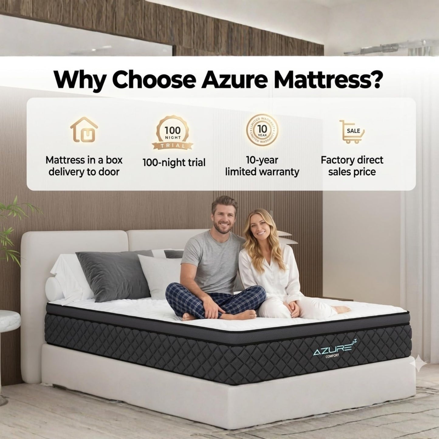 Azure 3FT Single Hybrid Mattress, 12-Inch Individual Pocket Spring & Gel Memory Foam, 7-Zone Support, Motion Isolation, Medium Firm