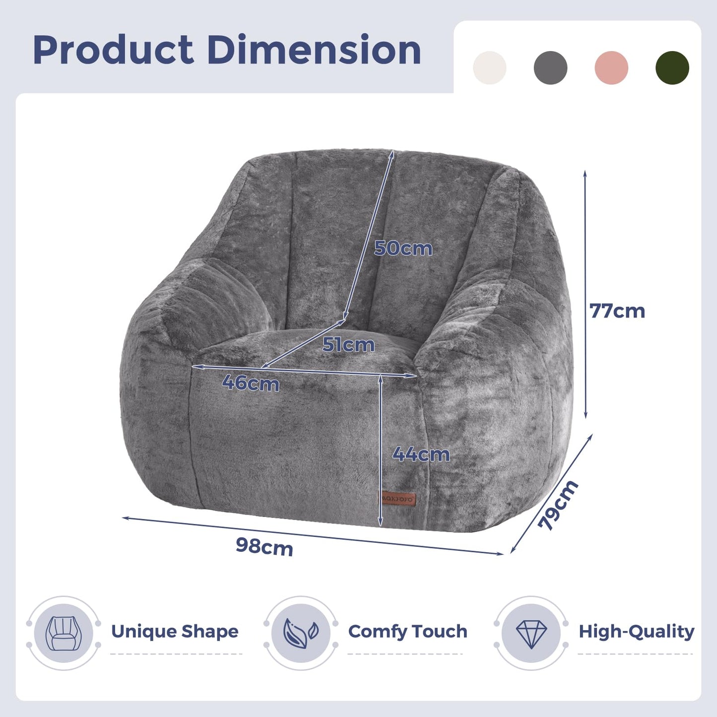 MAXYOYO Bean Bag Chair for Adults or Children, Soft Faux Fur Floor Single with Filling, Comfy Bean Bag Sofa with Back Support, Accent Chair