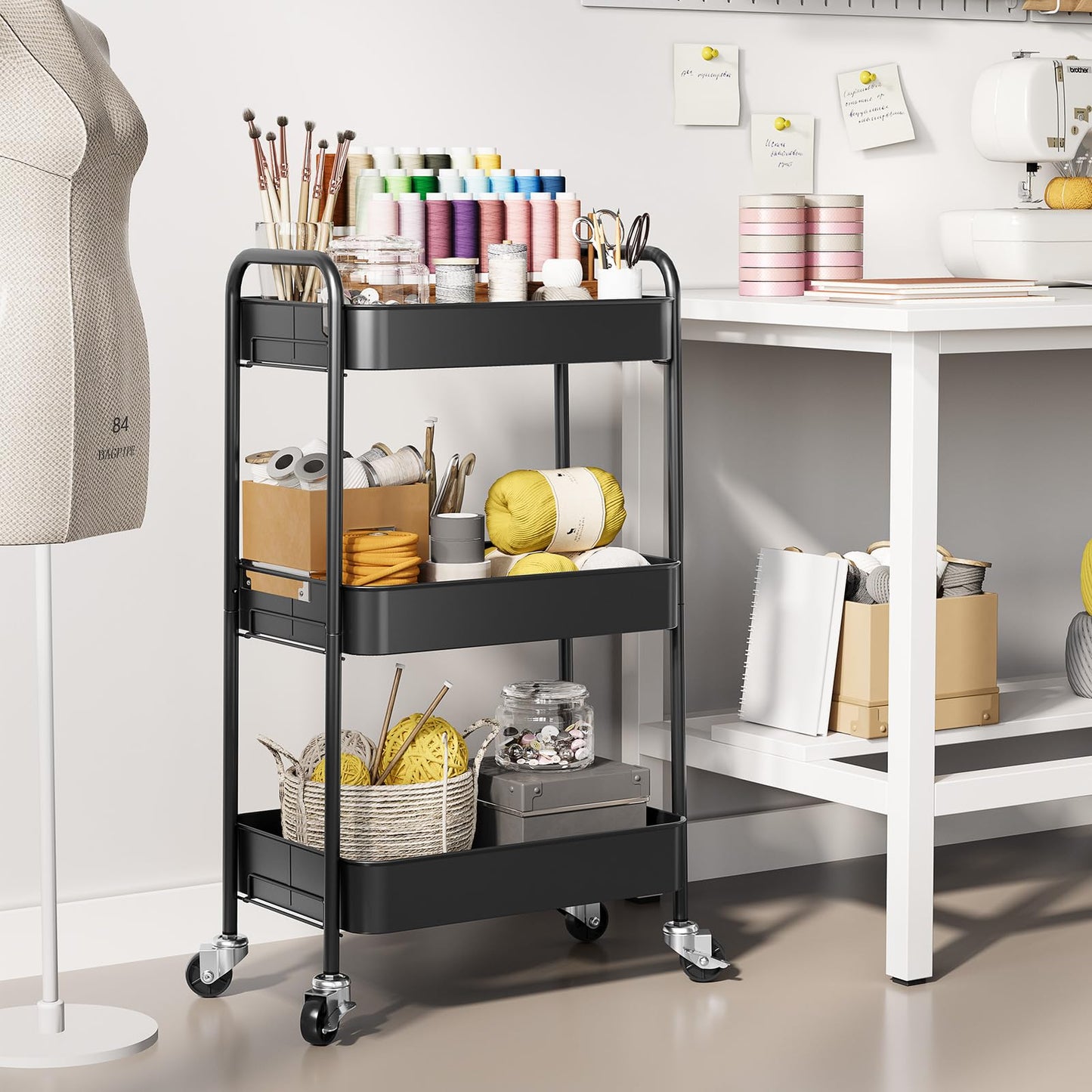 KINGRACK 3 Tier Metal Storage Trolley on Wheels