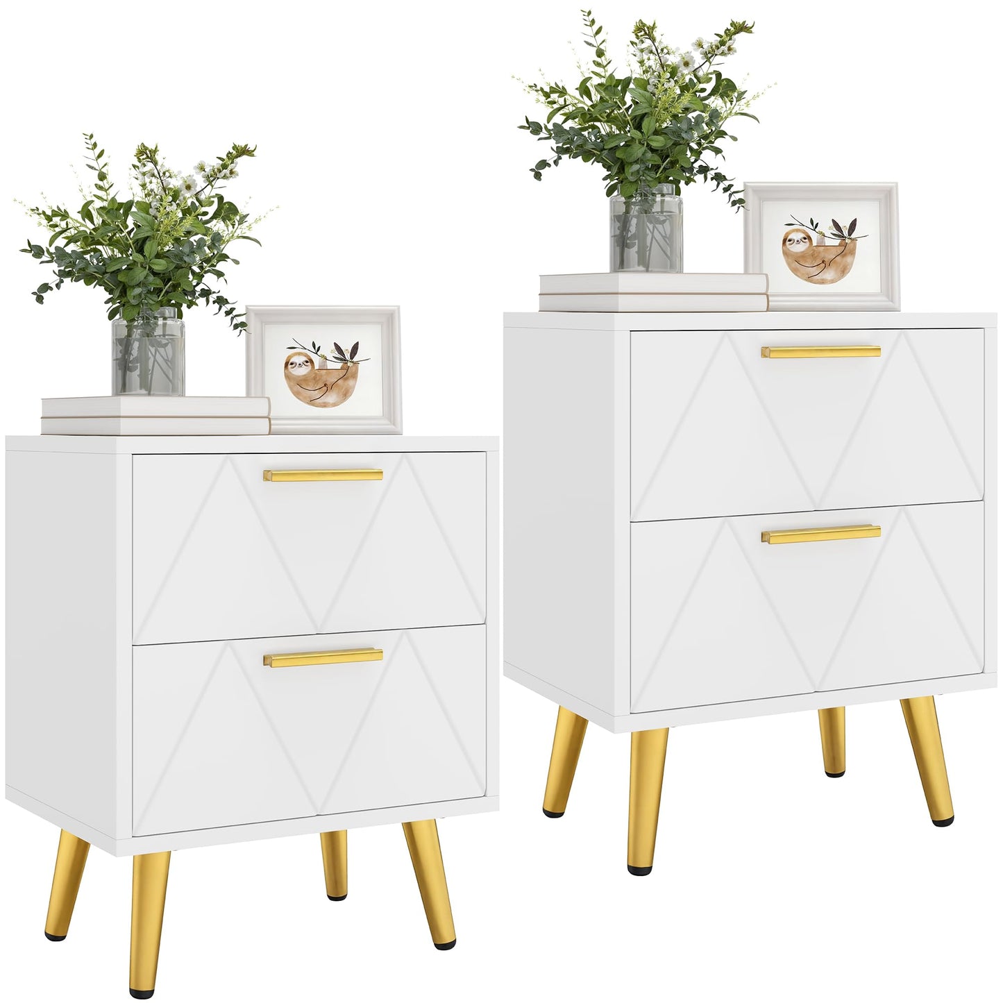 YITAHOME 2-Drawer Bedside Table Set of 2, Small Bedside Storage White