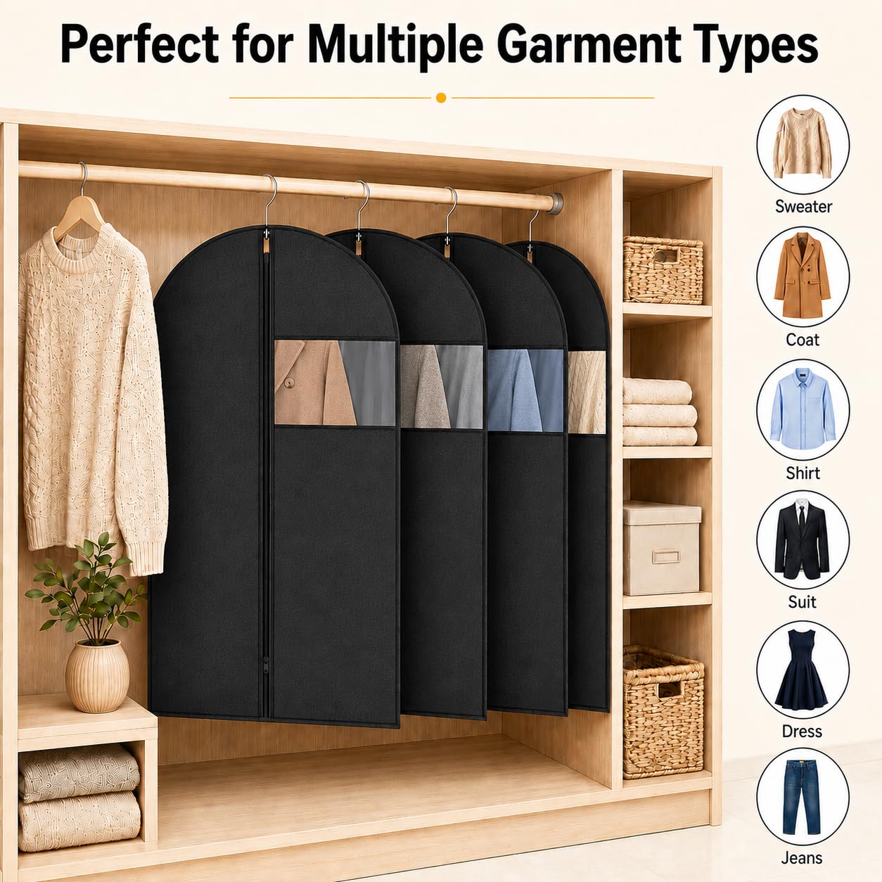Sytinnice 2 Pack Dress Bags Covers Long 60 x 100 cm / 24 x 40 in, PEVA Hanging Garment Bags with Zipper
