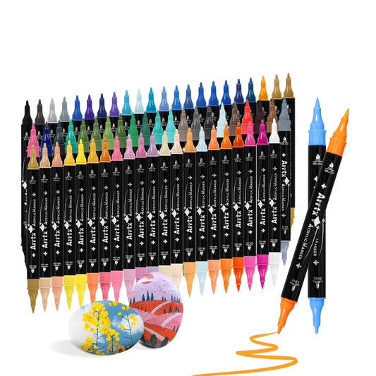 Arrtx 64 Colors Acrylic Paint Pens, Brush Tip and Fine Tip Acrylic Markers, Paint Markers for Rock Painting, Water Based Acrylic Painting Supplies for