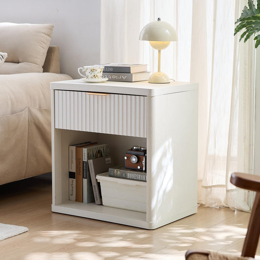 LELELINKY 23" Fluted Nightstand, Wide 1 Drawers End Table,Natural Night Stand with Open Storage Cabinet, Farmhouse Bed Side Tables, Wood Dresser for