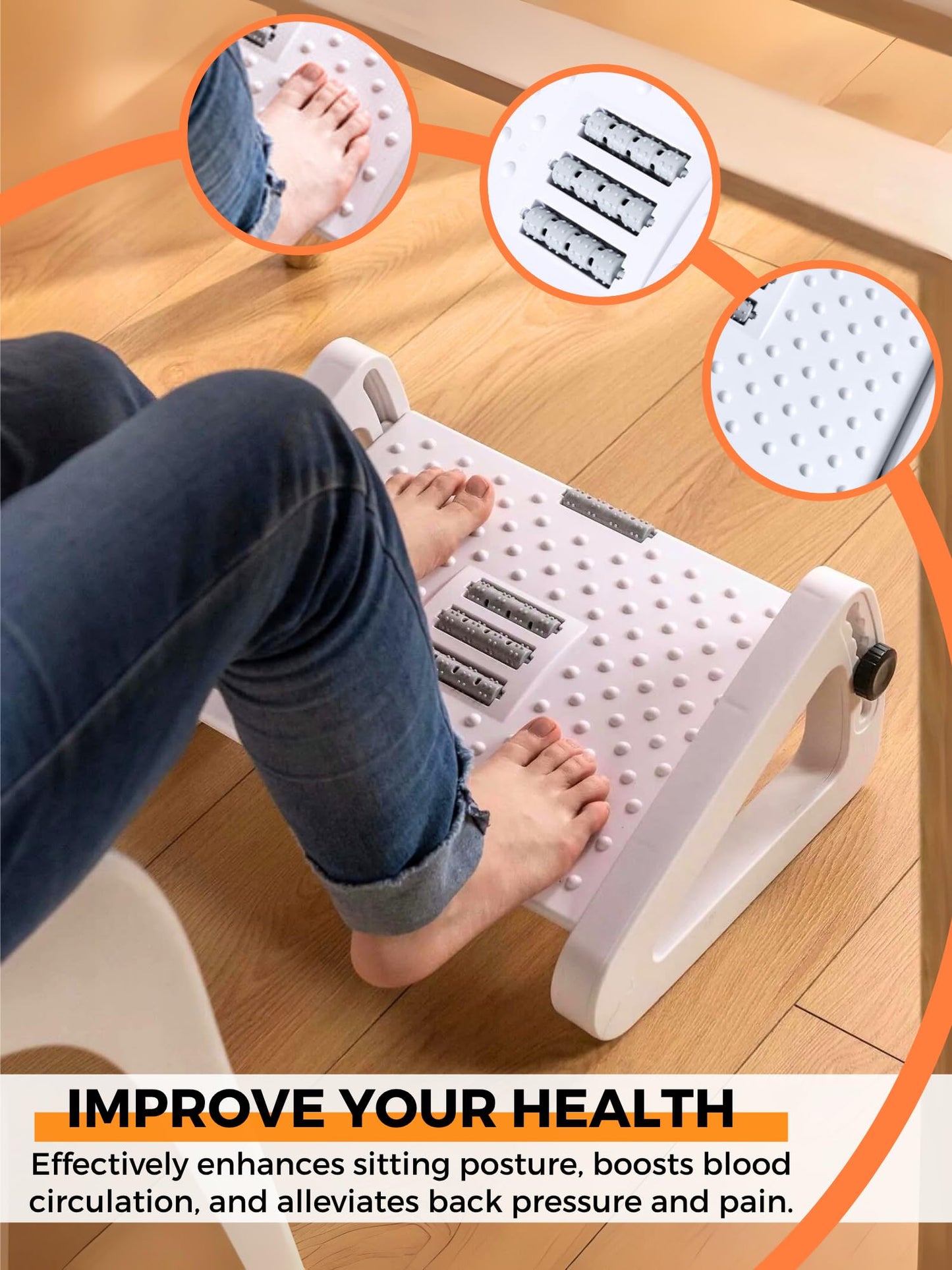 MAGIC SELECT Adjustable Under Desk Foot Rest, Ergonomic Office Footrest, Non-Slip, Foot Rest with Massage Function, Improves Posture and Circulation