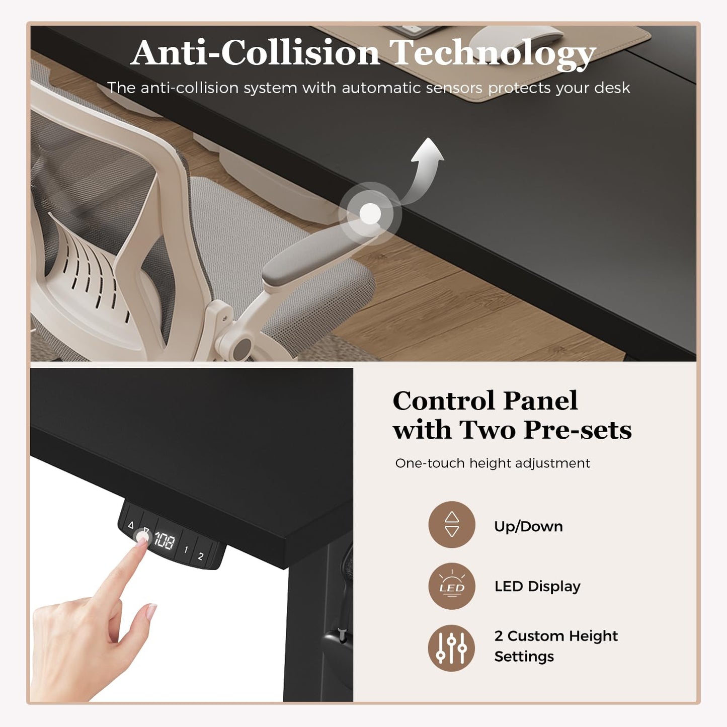 Klicelor Electric Standing Desk, 2 Memory Buttons for stand & sit, 100x60