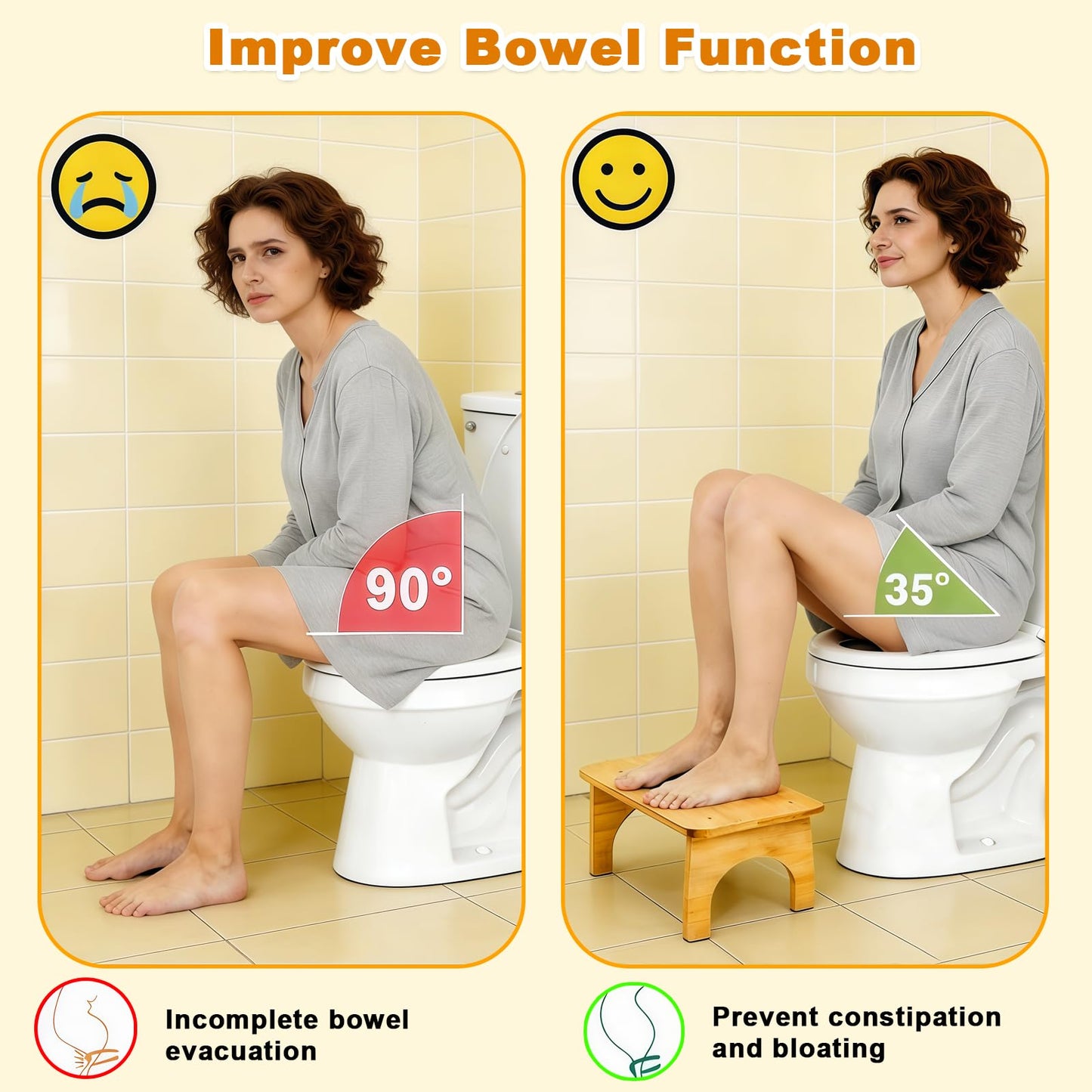 KQDRAVINE Bamboo Squatting Potty for Adult Toilet Stool, 6.5 Inch Non-Slip Toilet Poo Stool Adult, Kids Aid and Seniors, Original Simple Design
