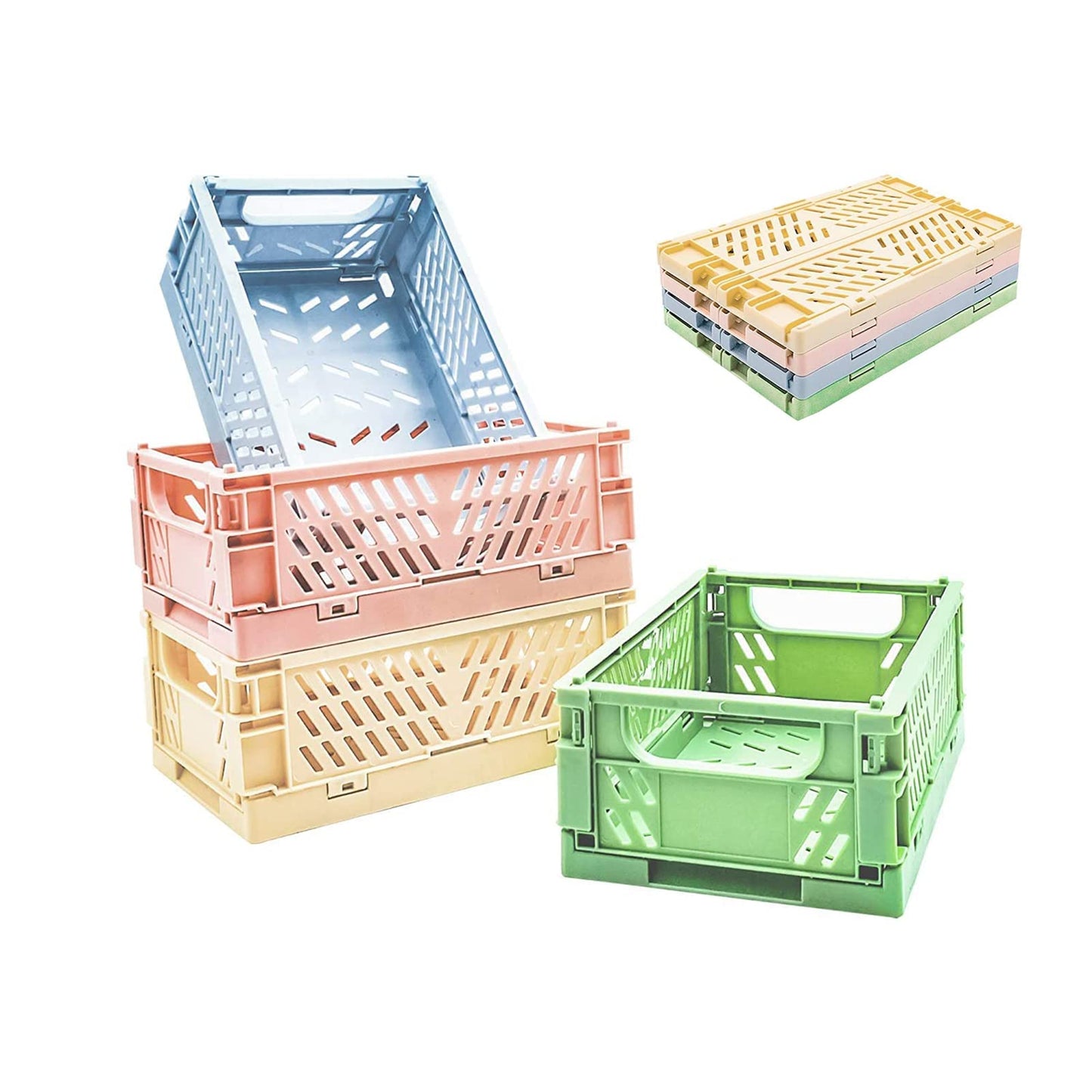 Tianlong 4pcs Mini Foldable Desk Crates Storage Box, Plastic Stackable Table Basket Organizer, Mini Storage Baskets