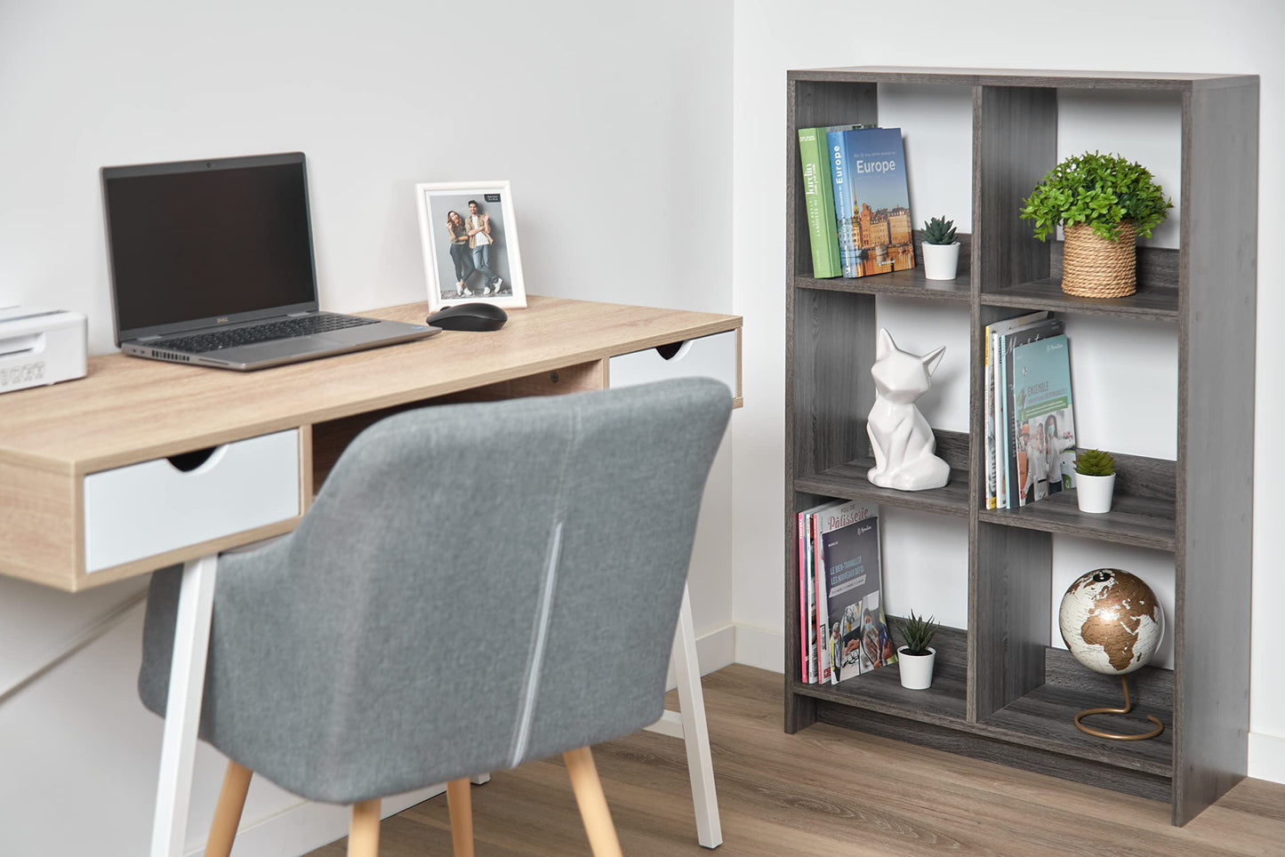 Iris Ohyama,Wooden Open Shelf, 6 Cube storage unit, Organiser, Modern design, Living room, Bedroom, Study room,WOS-6 - Grey Oak