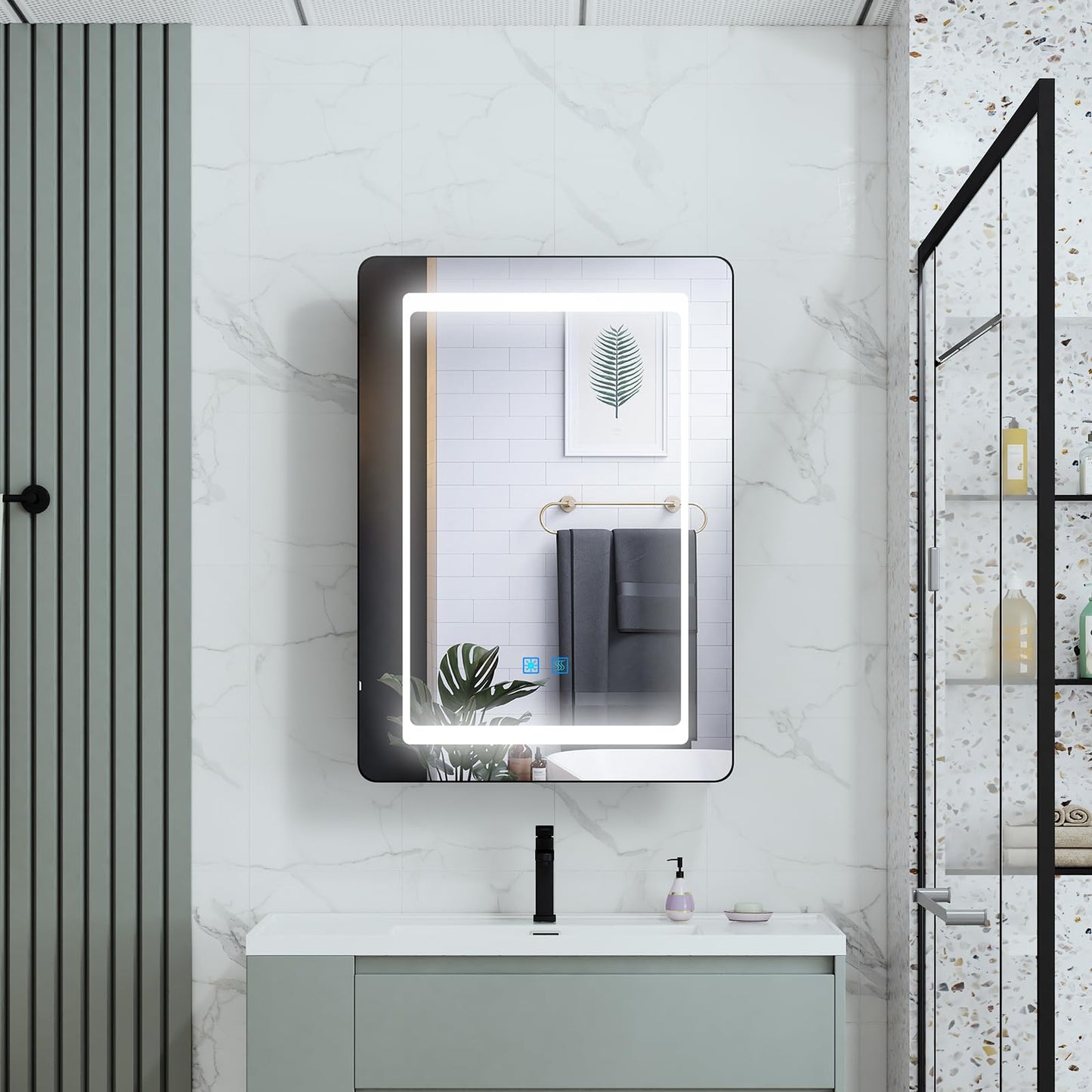 LUMIRRORS® LED Bathroom Mirror Cabinet with Shaver Socket 50x70cm Black