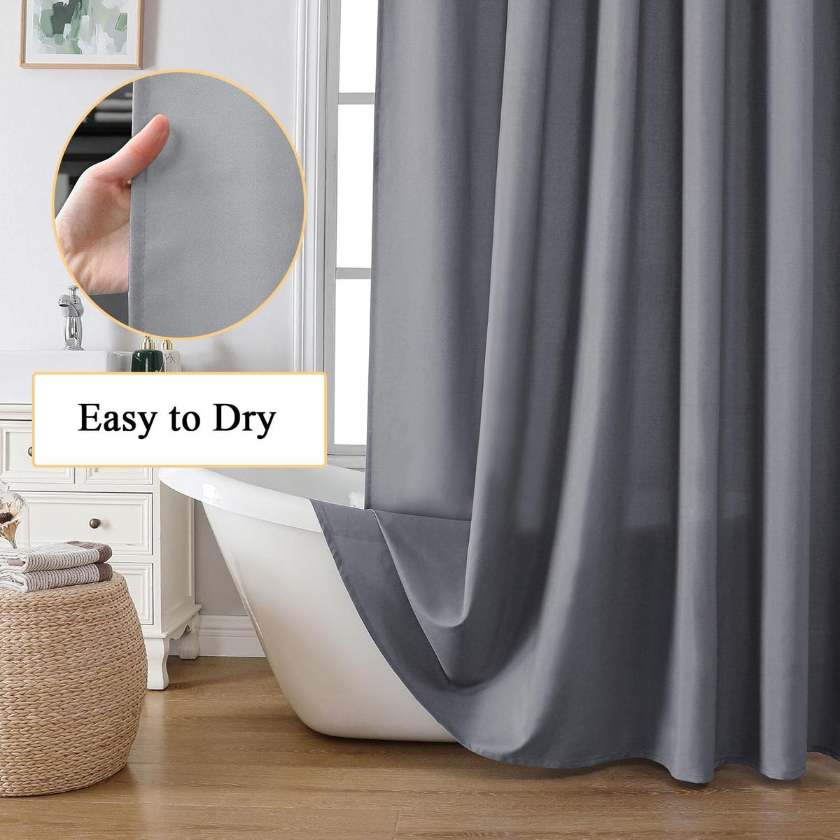 hzkais Black Shower Curtain, Mould Proof and Mildew Resistant Washable Bathroom Curtains, Shower Curtain for Bathroom, Bath Curtains with Hooks