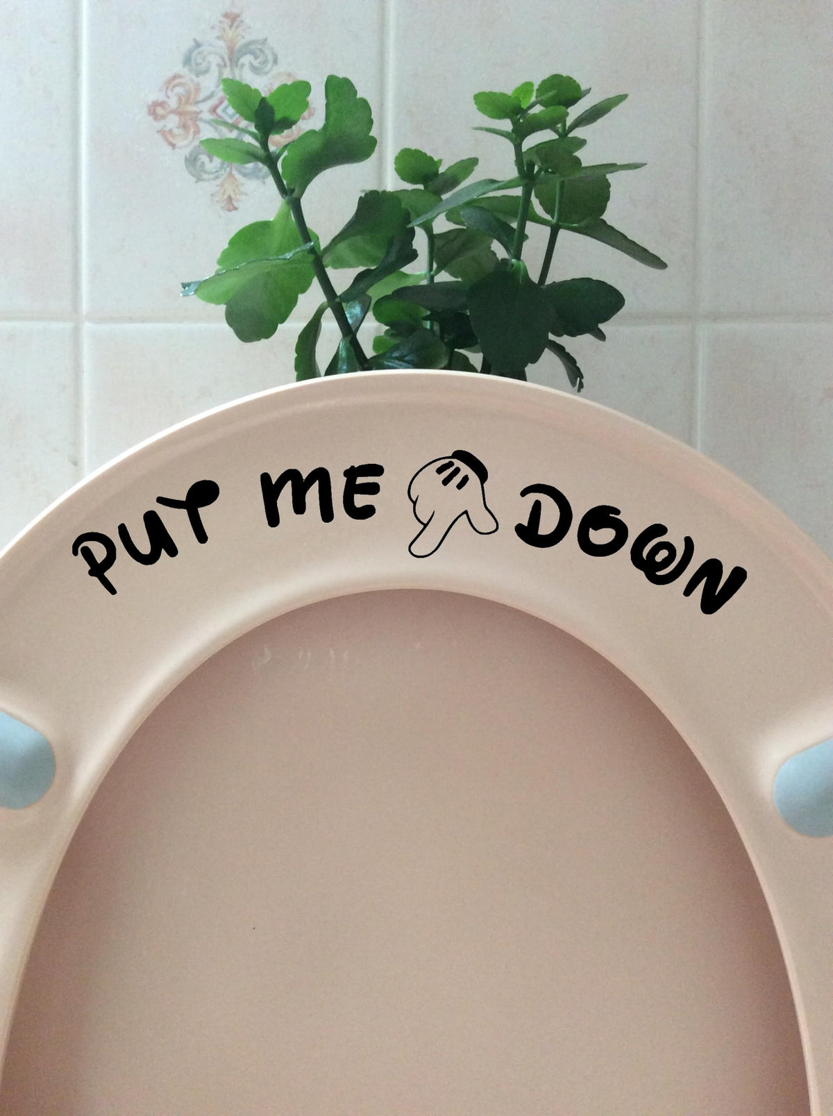 Pack of 2 Put Me Down Cute Mickey Hands Toilet Seat/Lid Sticker - Bathroom Décor - Bathroom Accessory Black