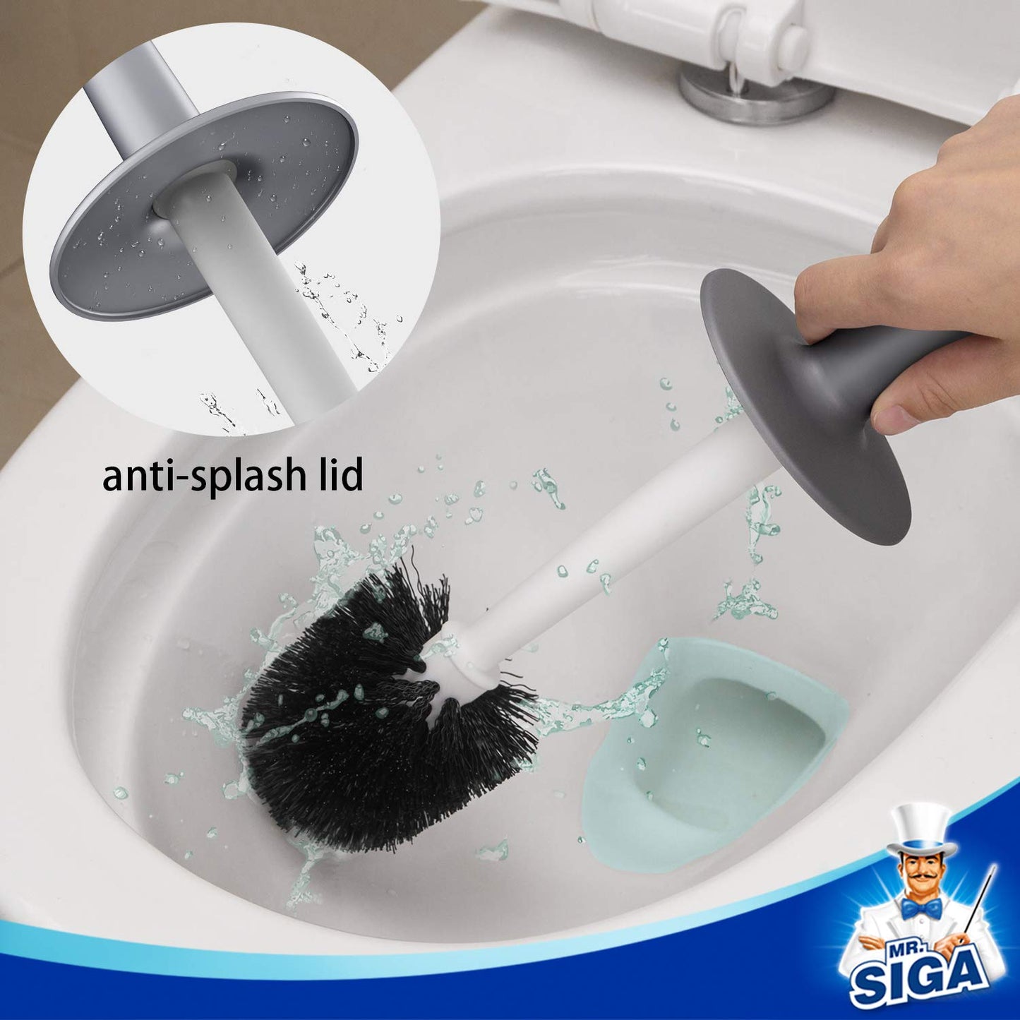 MR.SIGA Toilet Bowl Brush and Holder for Bathroom, grey, 1 Pack