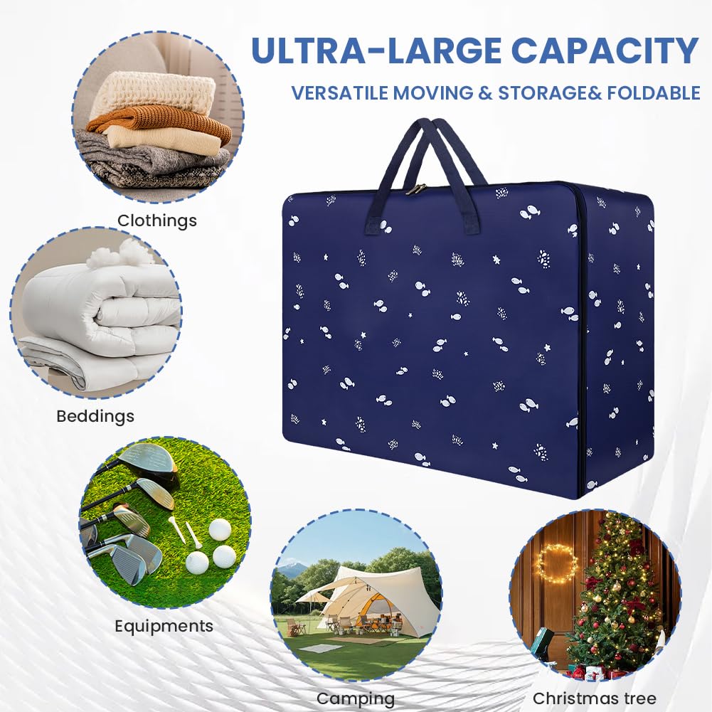 HOTUT 2 Pcs 105L Large Storage Bag,Extra Large Moving Bags Heavy Duty,with Zipper Handles,Strong Packing Boxes,with Strong Oxford Cloth,for Clothes