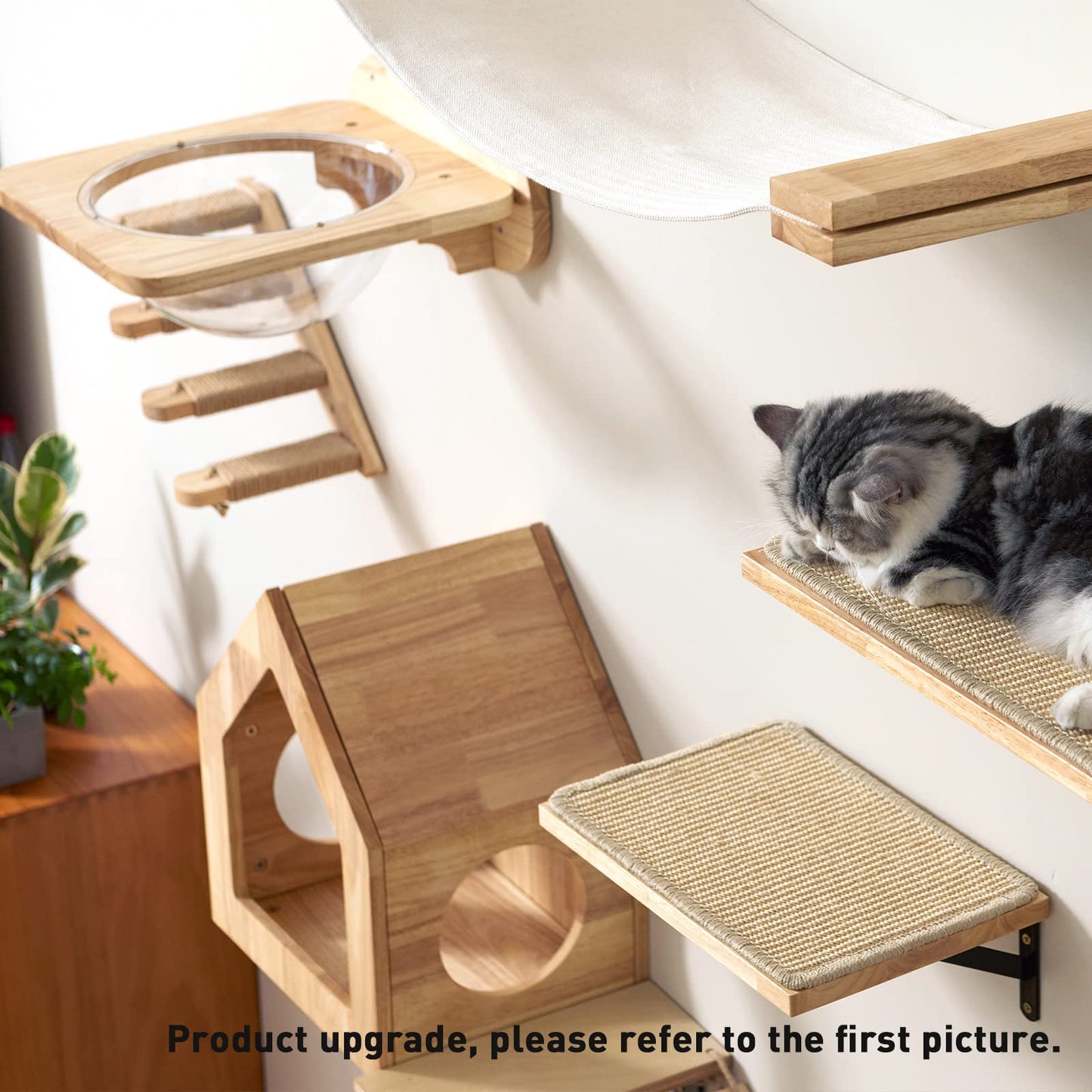 FUKUMARU Cat House Wall Mounted, 15.5x11.8x18 Inches Birch Plywood Condo, Multi-Use Kitten Furniture, Stylish Design, DIY Cats Wall Jungle