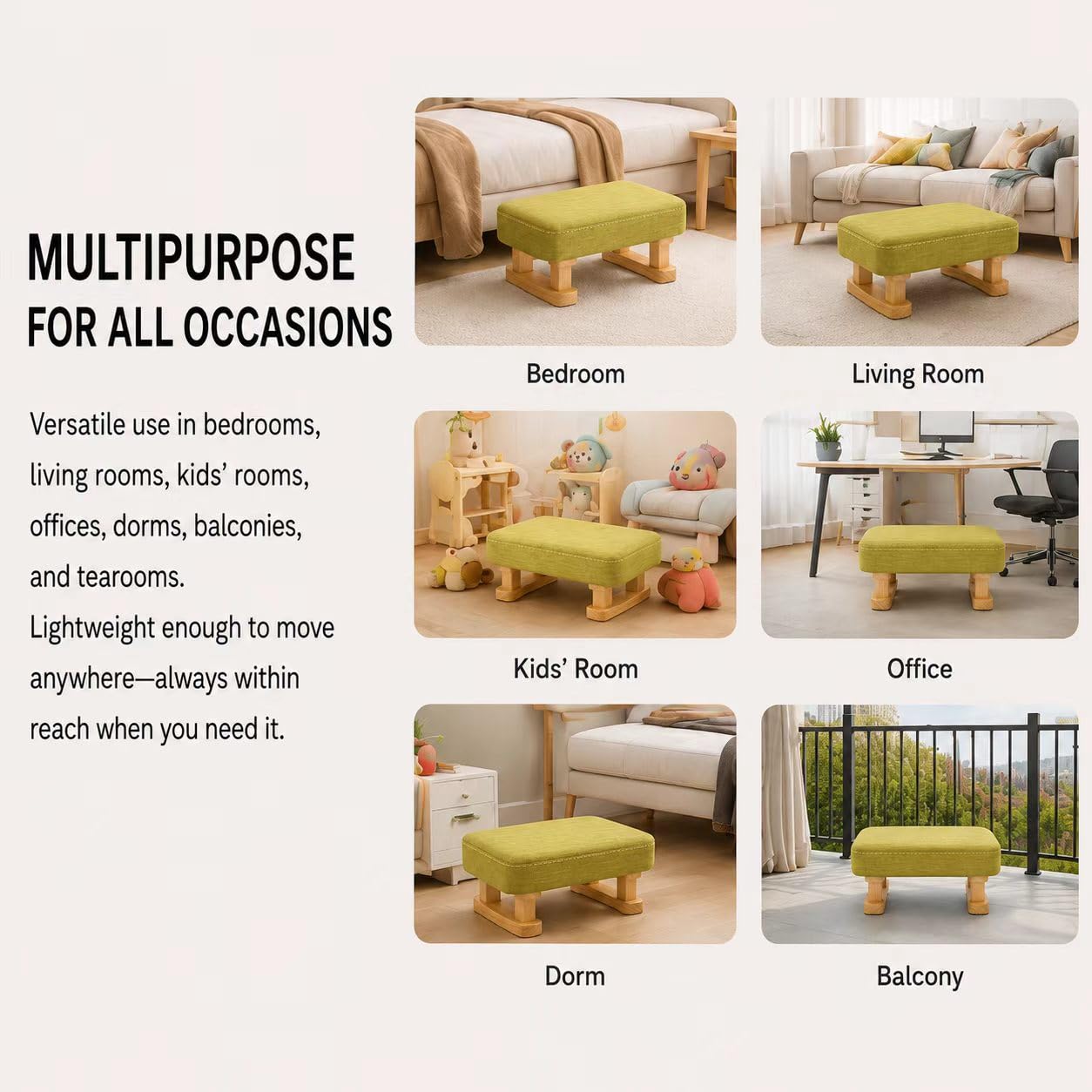 Small Footstool Ottoman, Removable Cover Fabric Foot Stool Rest with Wooden Legs and Non-Slip Soft Padding, Modern Footstools Step for Couch, Desk