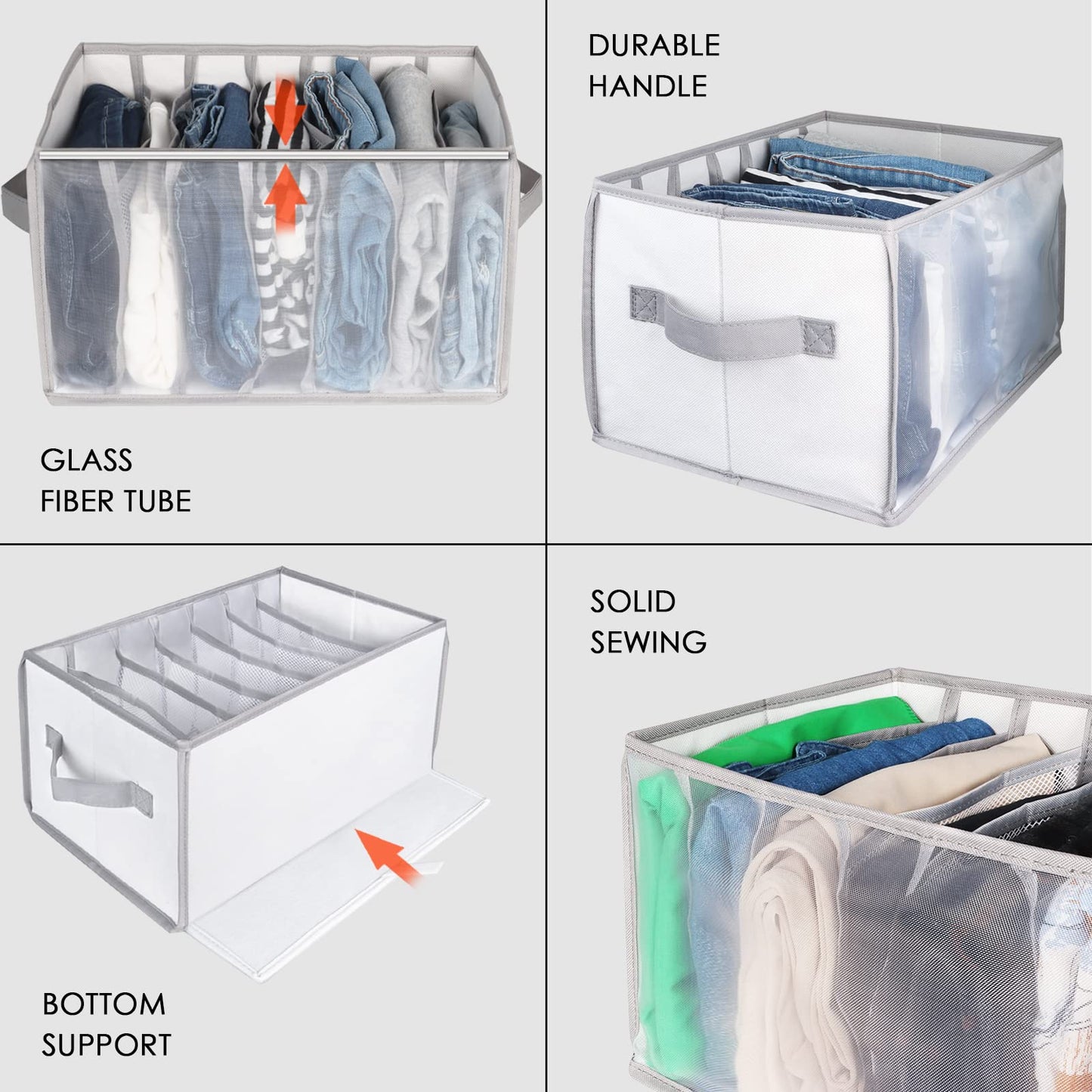 Univivi Large Clothes Drawer Organiser, 7 Grids, 4 pack