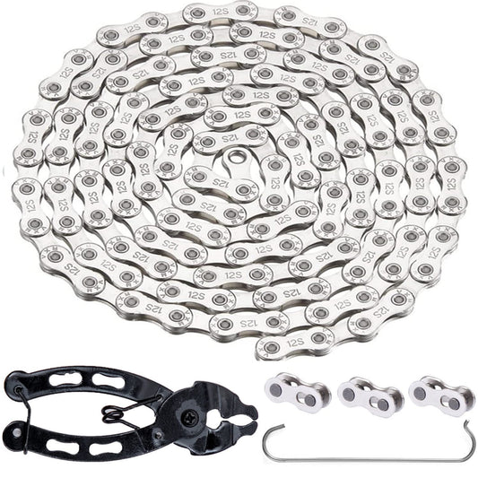 YBEKI Bike Chain 9/10/11/12 Speed Bicycle Chain 1/2 x 11/128 Inch 116 Links With 3 Links and Bike Link Plier (balck 12 Speed)