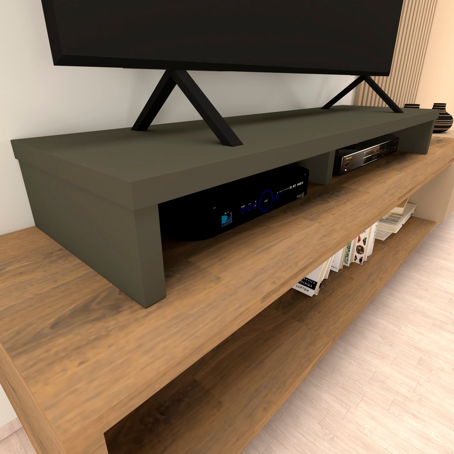 Henor Wooden Double TV Riser 120 x 35 x 15 cm Graphite Matte Support + 100 kg.