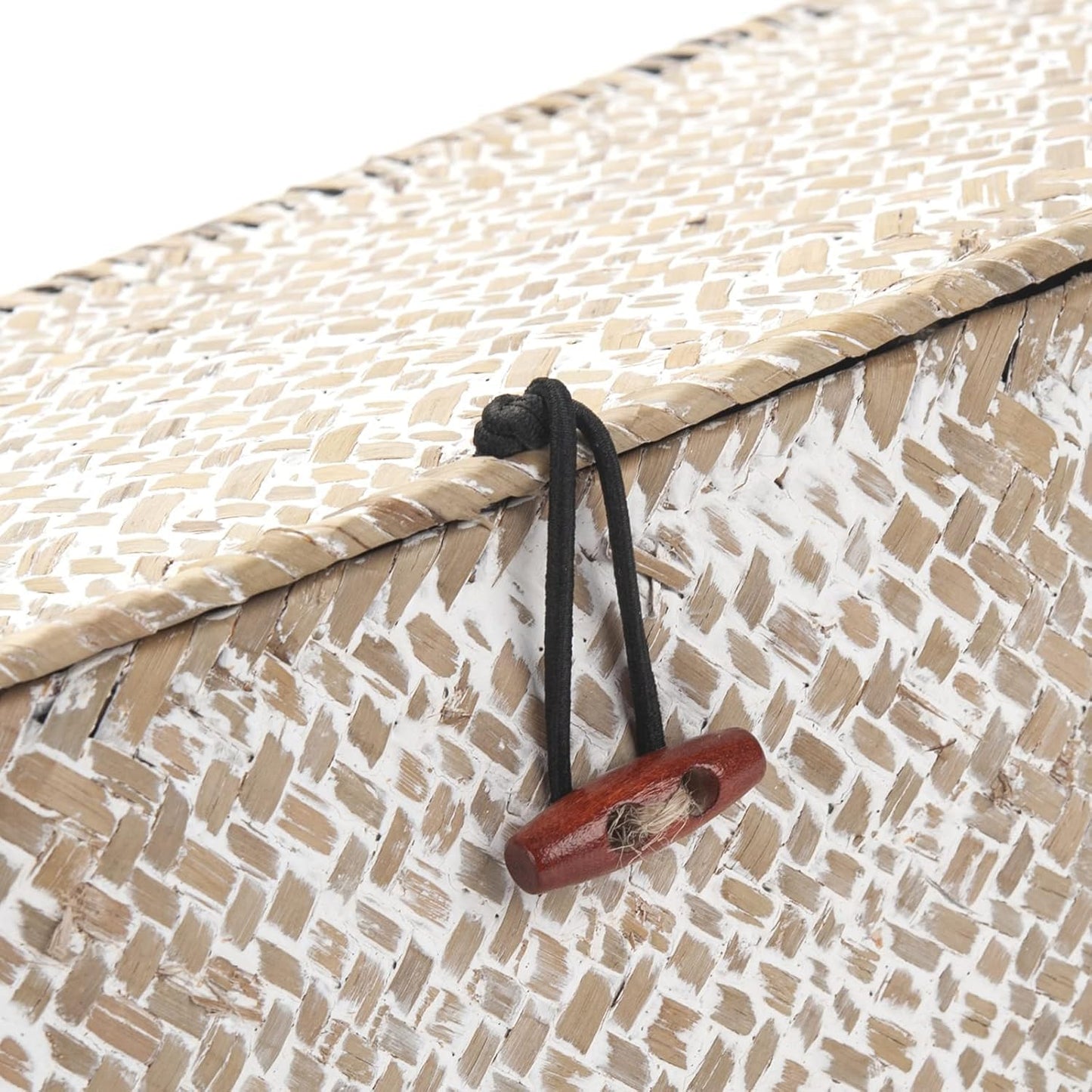 Seagrass Bathroom Storage Basket with Lid, Wicker Toilet Tank Basket, Woven Storage Box with 3 Compartments for Organizer (White, 13 x 13 x 11 cm)