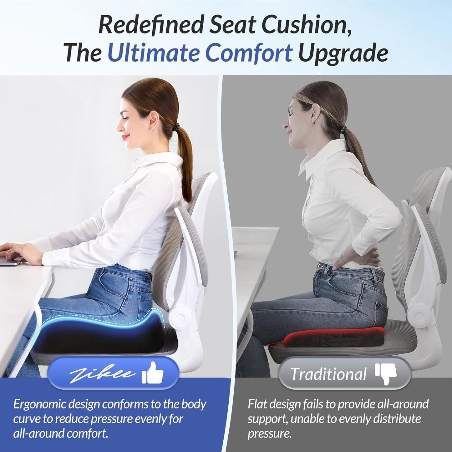 HoldOneLight Ergonomic High Density Memory Foam Seat Cushion, Pioneering Pressure Relief Design for Tailbone, Sciatica, Back & Hemorrhoid Pain