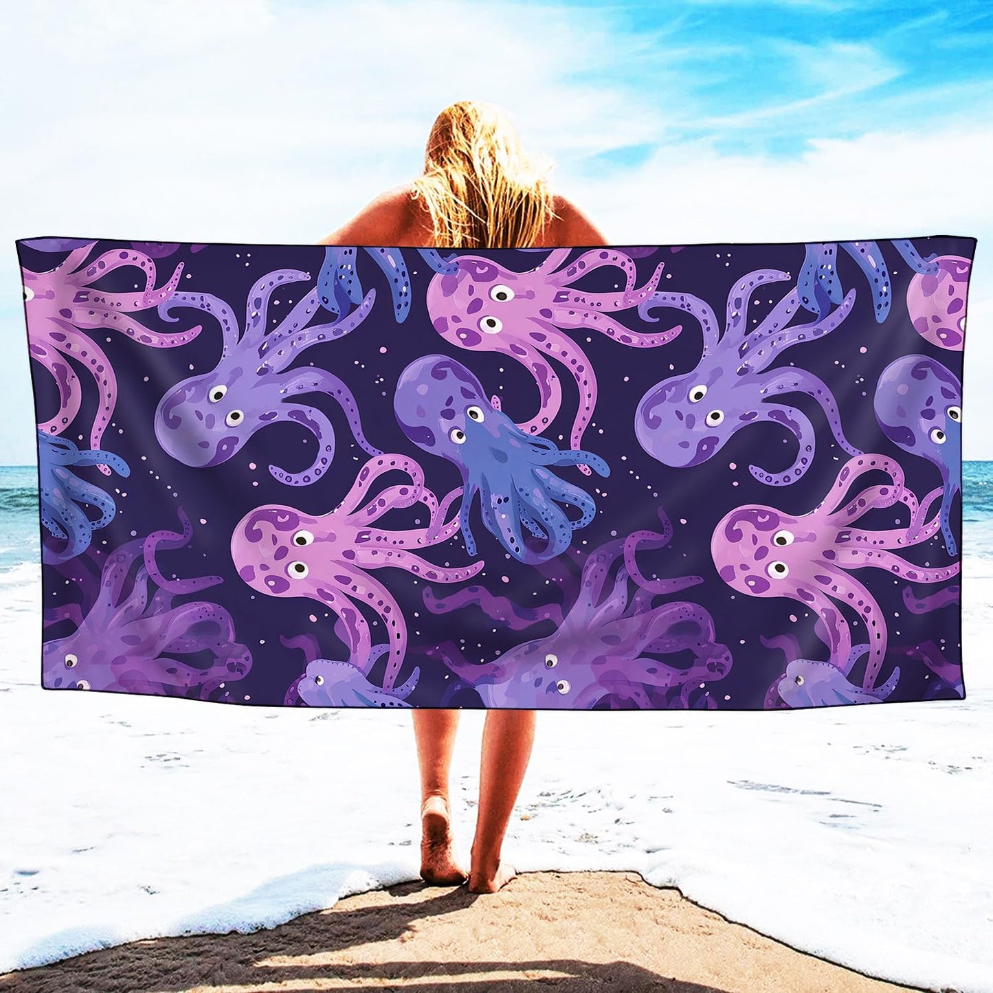 YISUMEI Purple Octopus Beach Towels for Adults Extra Large 180 x 90 cm, Microfibre Quick Dry Towel for Travel Swimming Camping Sports