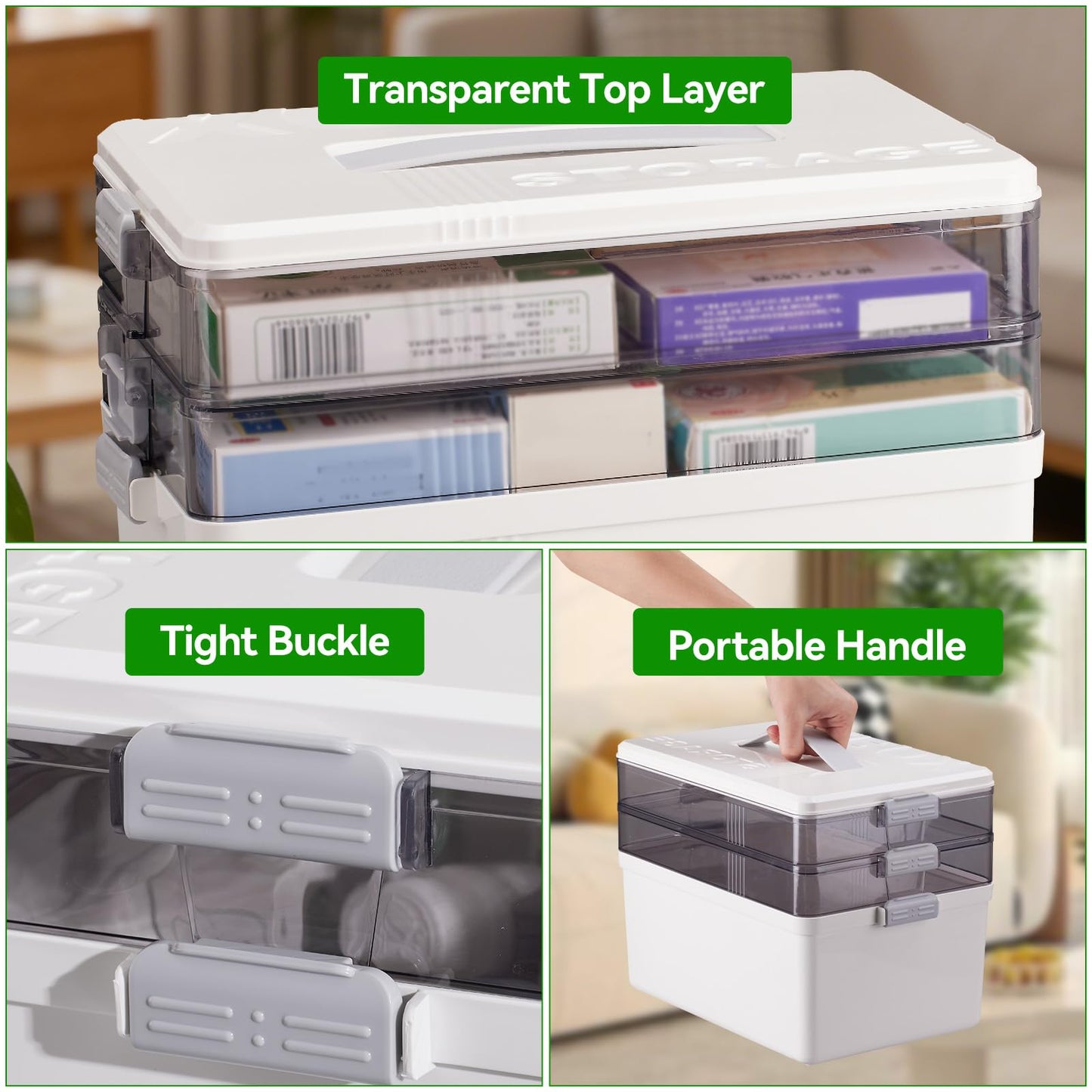Stidyzo Medicine Storage Box, 3 Layer Medical Organiser Box