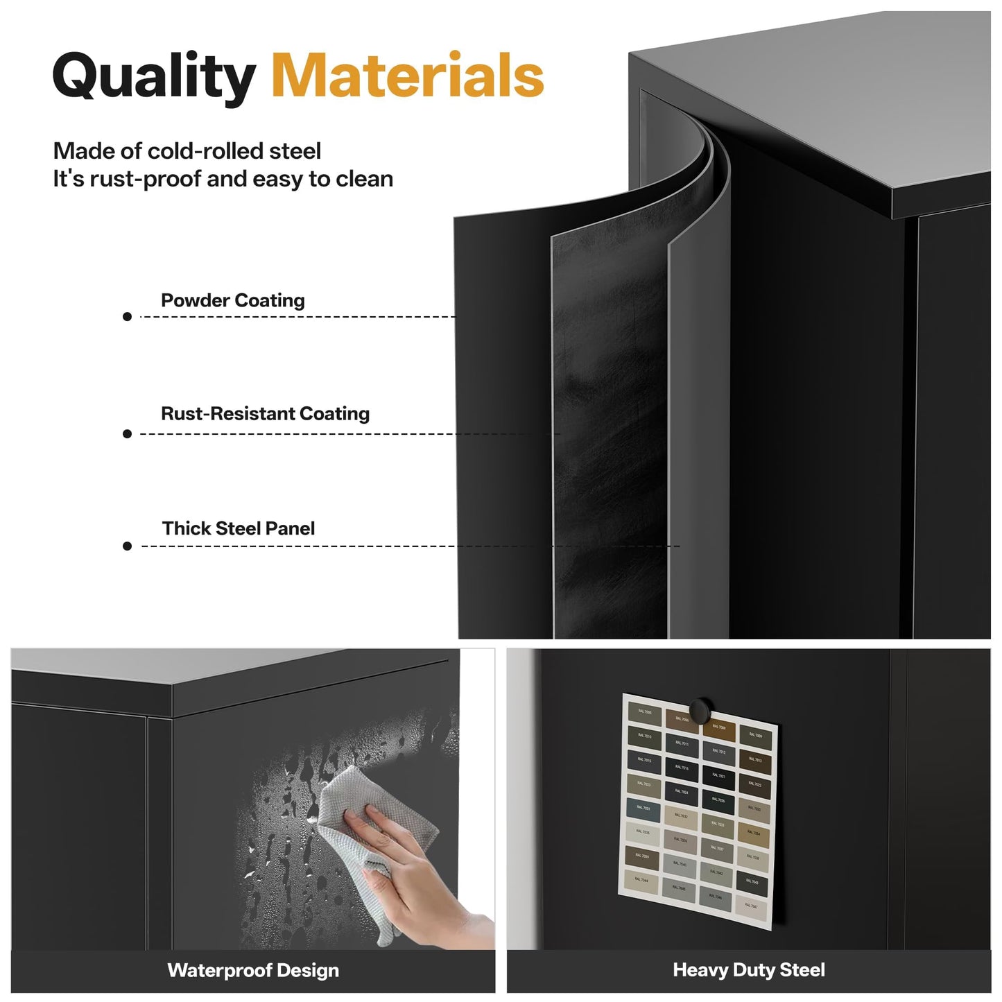 TaskStorz Metal Storage Cabinet, Office Storage Cabinet, Black,180*80*40cm